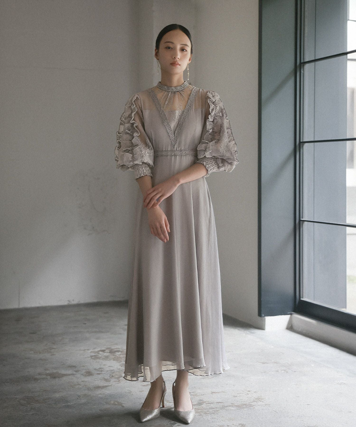 結婚式・お呼ばれ対応 | 袖フリルワンピースドレス - パーティードレス