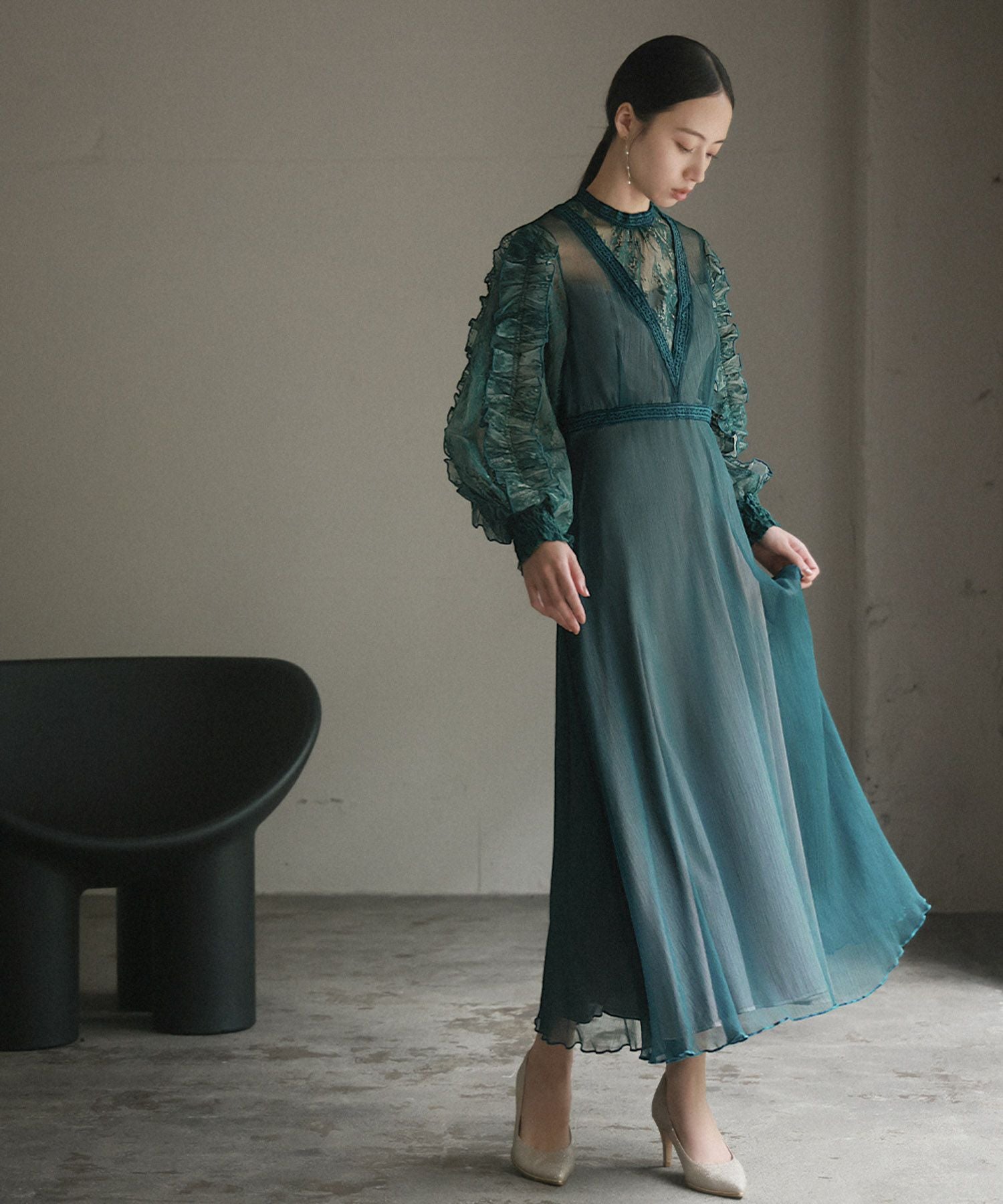 結婚式・お呼ばれ対応 | 袖フリルワンピースドレス - パーティードレス