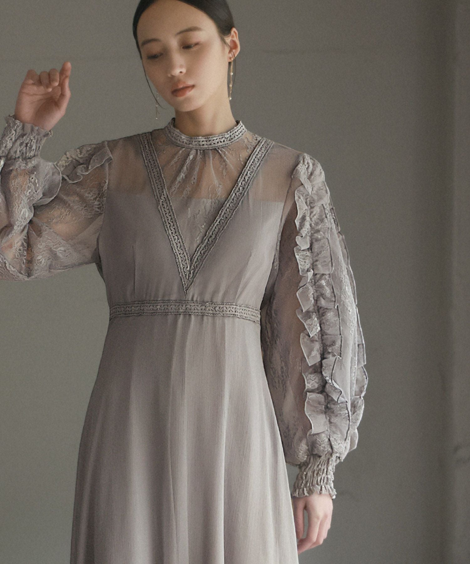 結婚式・お呼ばれ対応 | 袖フリルワンピースドレス - パーティードレス