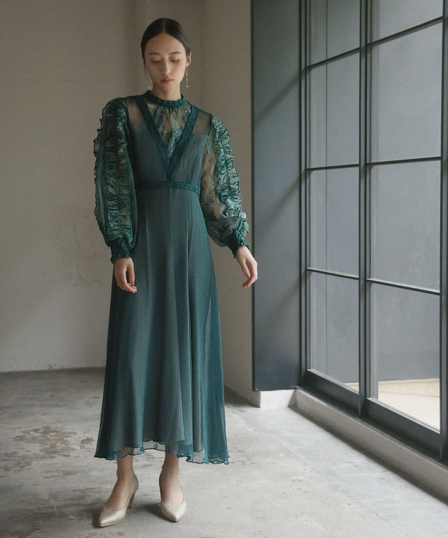 結婚式・お呼ばれ対応 | 袖フリルワンピースドレス - パーティードレス