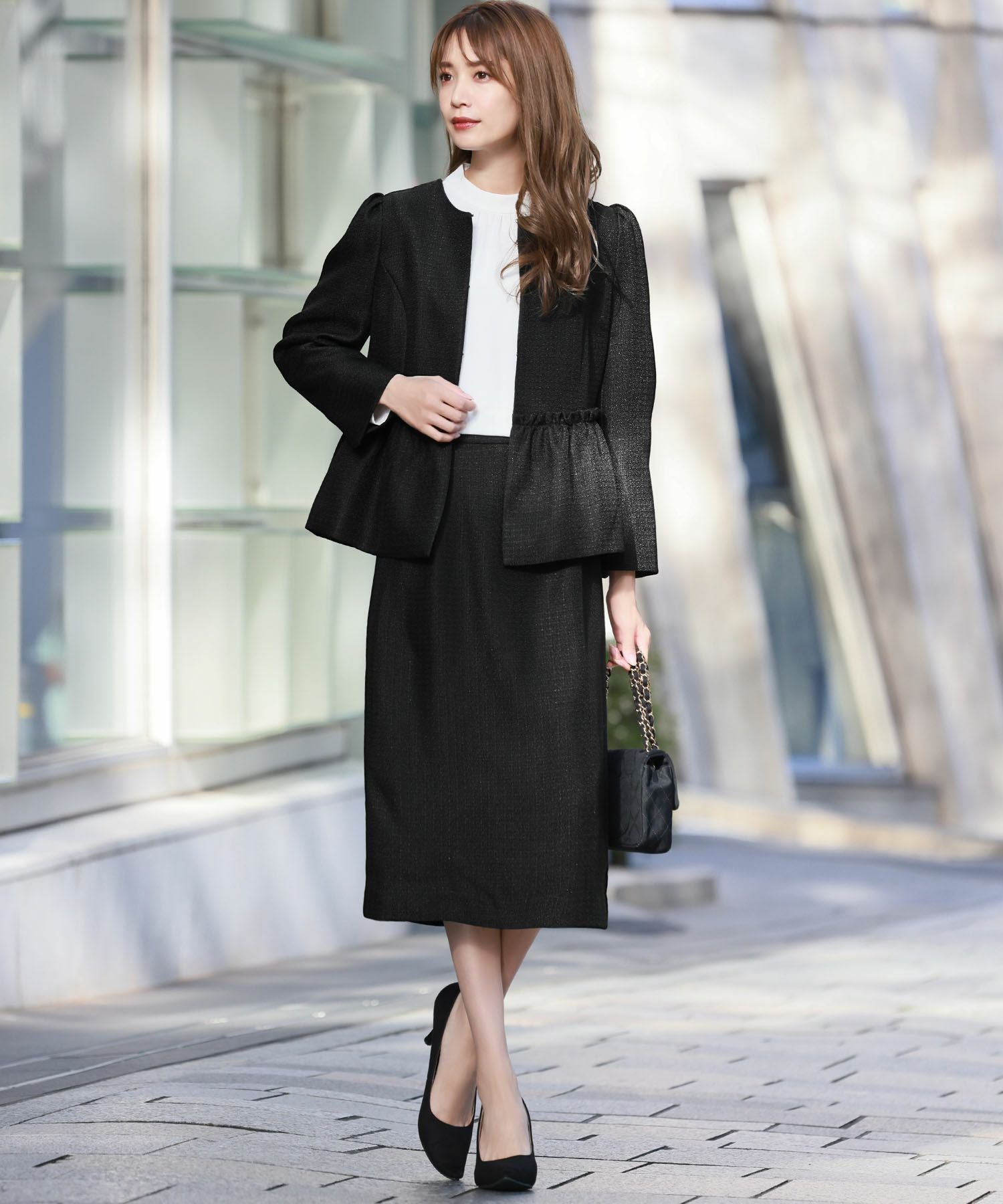 GIVENCHY Life ノーカラー 金ボタン スカートスーツ ネイビー 入学式・卒業式・七五三対応 | 2点セットセレモニースーツ