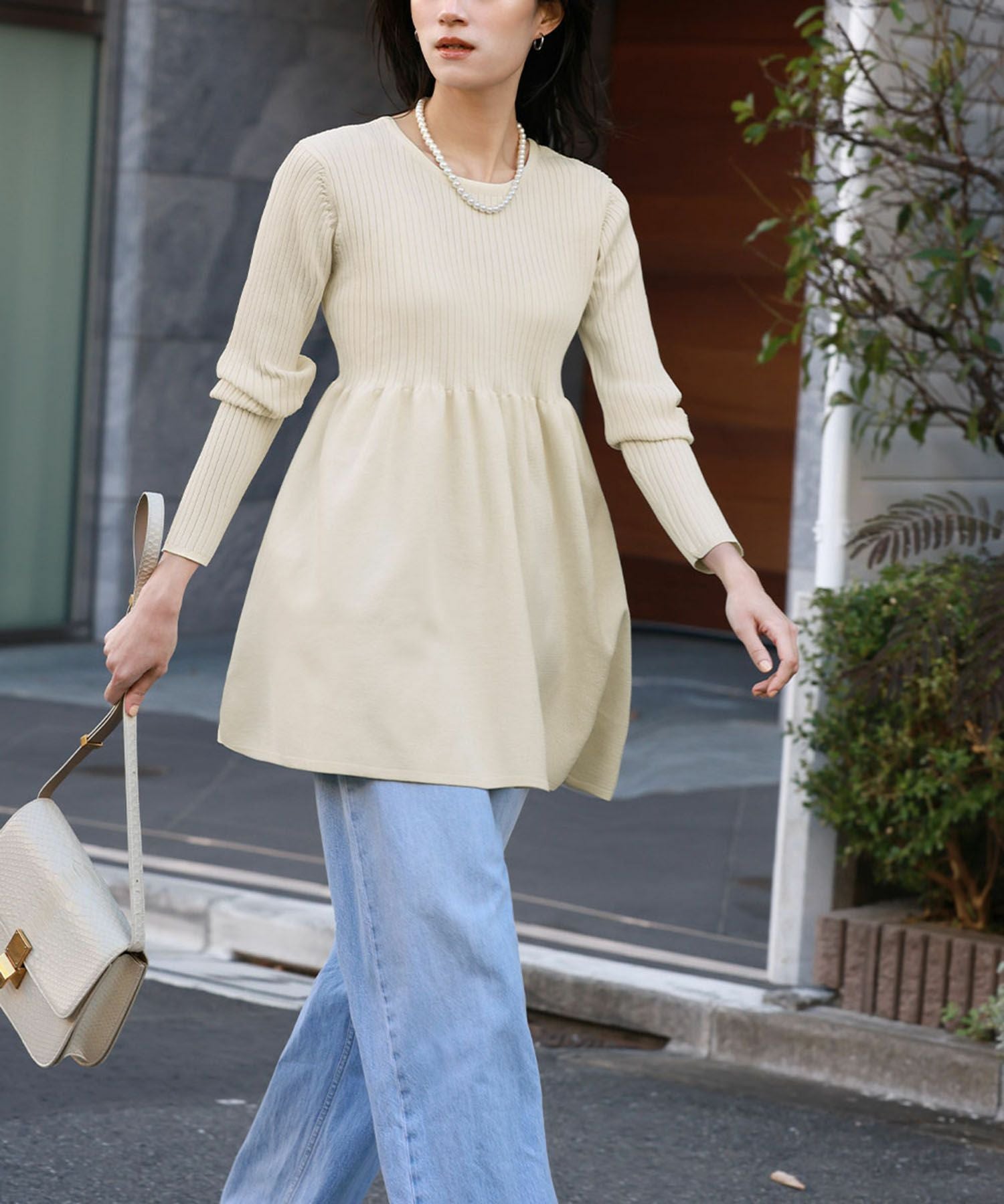 デイリー・カジュアル対応 | ペプラムリブニットプルオーバー