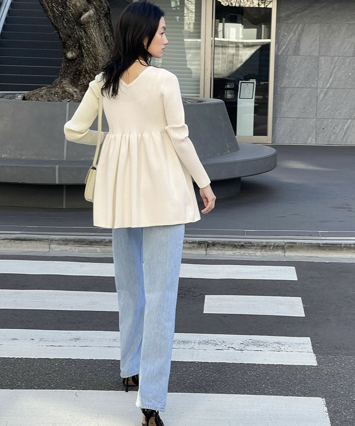 デイリー・カジュアル対応 | ペプラムリブニットプルオーバー