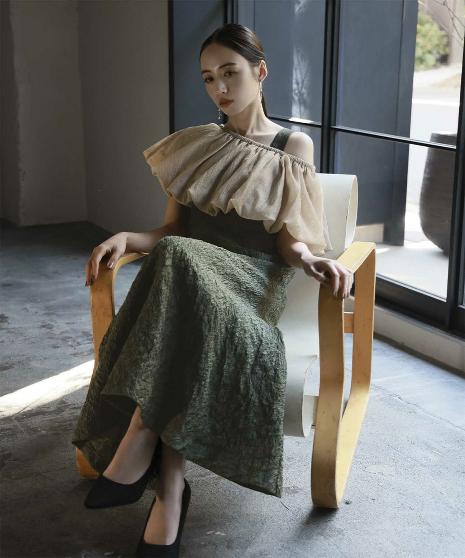 結婚式・お呼ばれ対応 | バルーンオフショルダーワンピースドレス