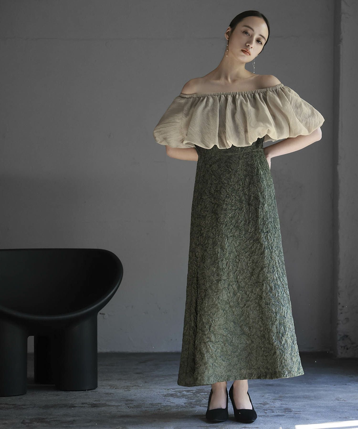 結婚式・お呼ばれ対応 | バルーンオフショルダーワンピースドレス