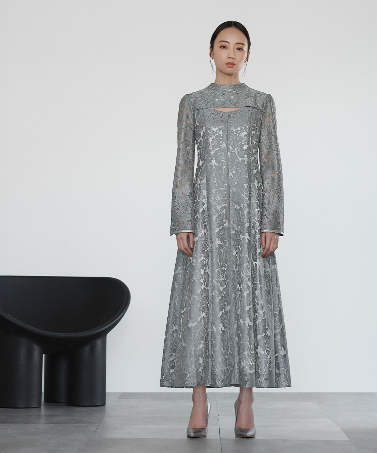 結婚式・お呼ばれ対応 | スタンドカラー総レースワンピースドレス