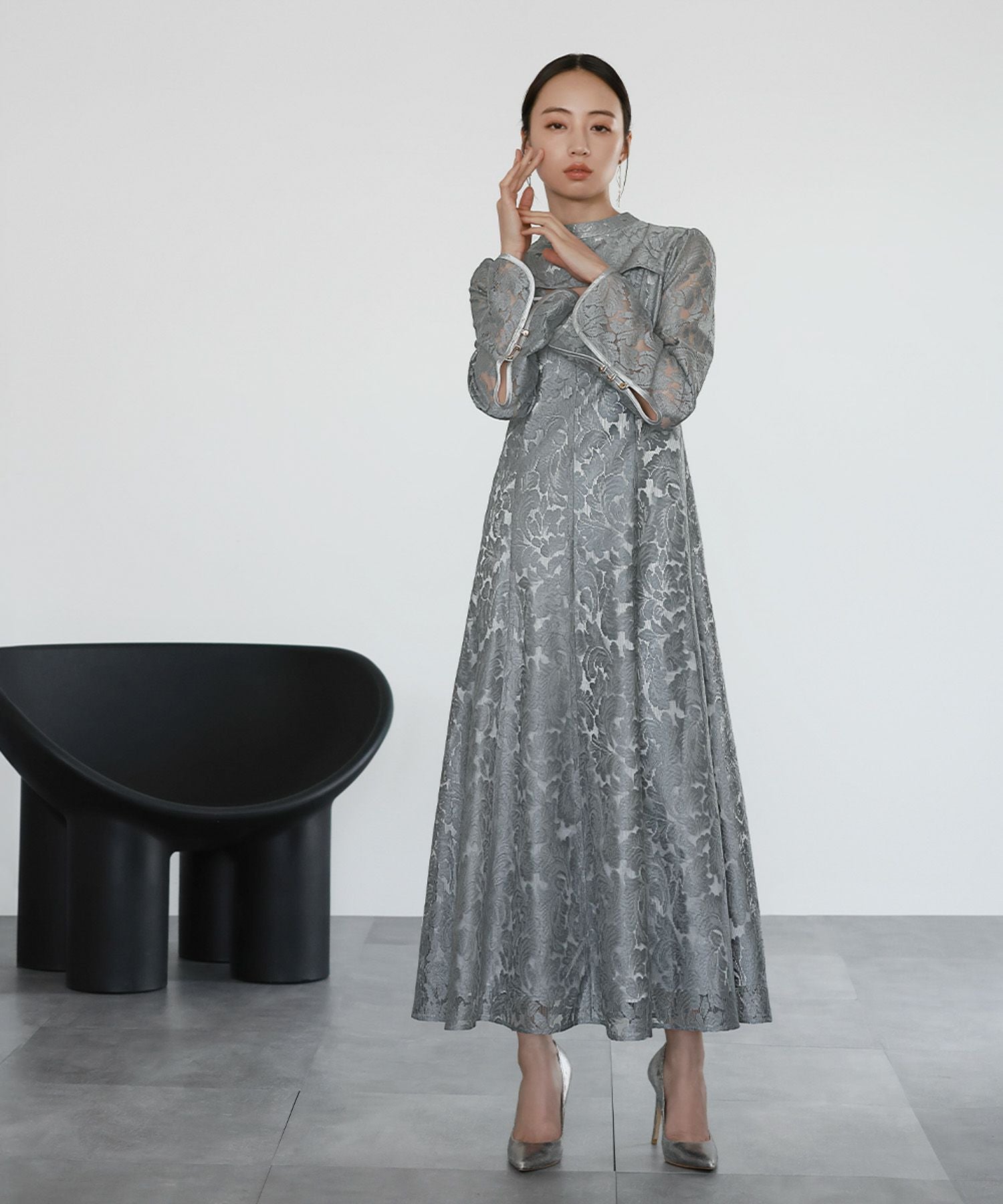 結婚式・お呼ばれ対応 | スタンドカラー総レースワンピースドレス