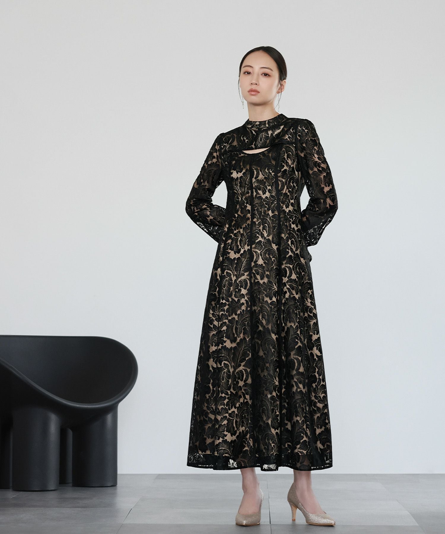 結婚式・お呼ばれ対応 | スタンドカラー総レースワンピースドレス