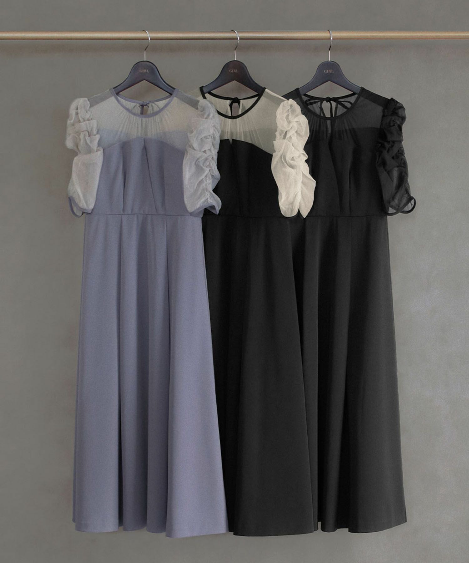 結婚式・お呼ばれ対応 | ギャザースリーブタックワンピースドレス