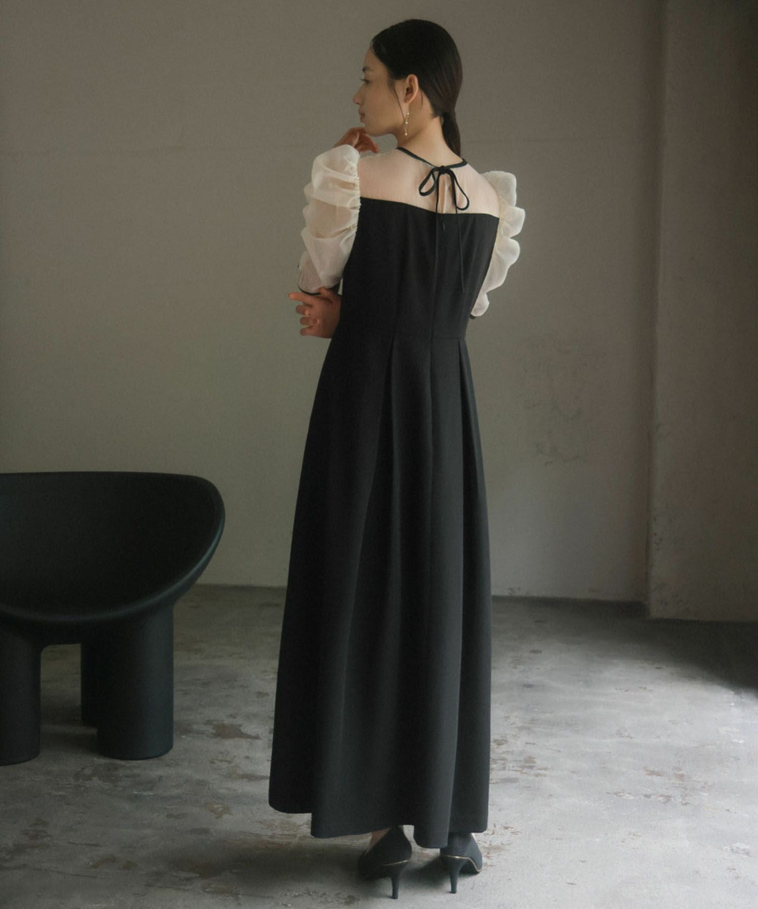 結婚式・お呼ばれ対応 | ギャザースリーブタックワンピースドレス