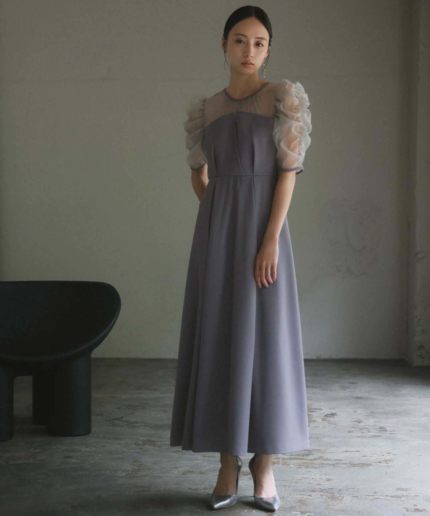 結婚式・お呼ばれ対応 | ギャザースリーブタックワンピースドレス