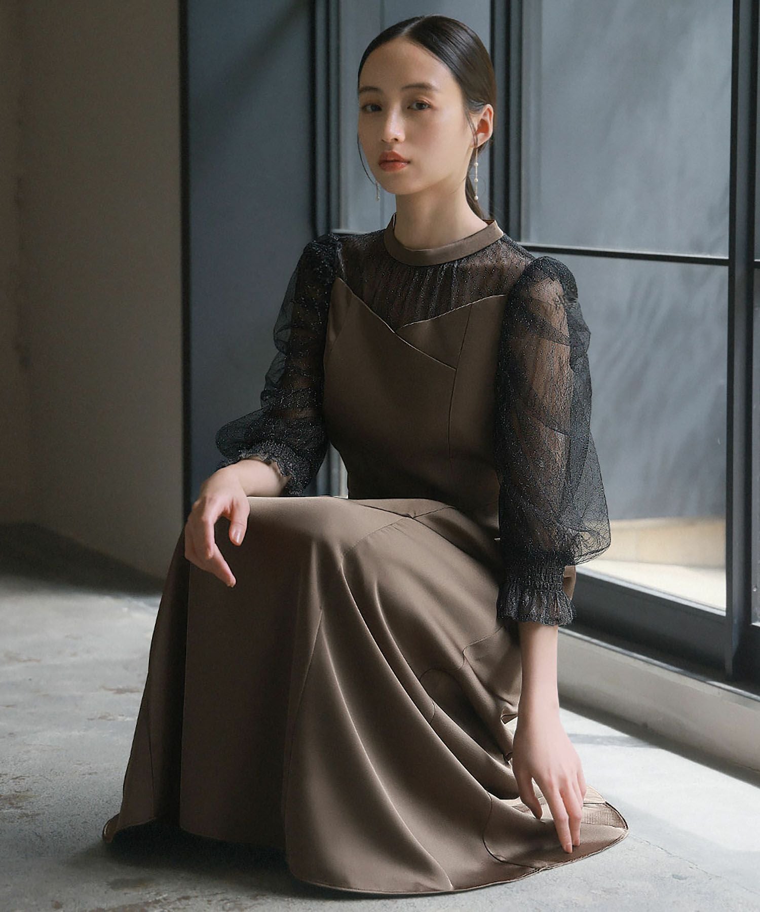 結婚式・お呼ばれ対応 | ギャザースリーブワンピースドレス