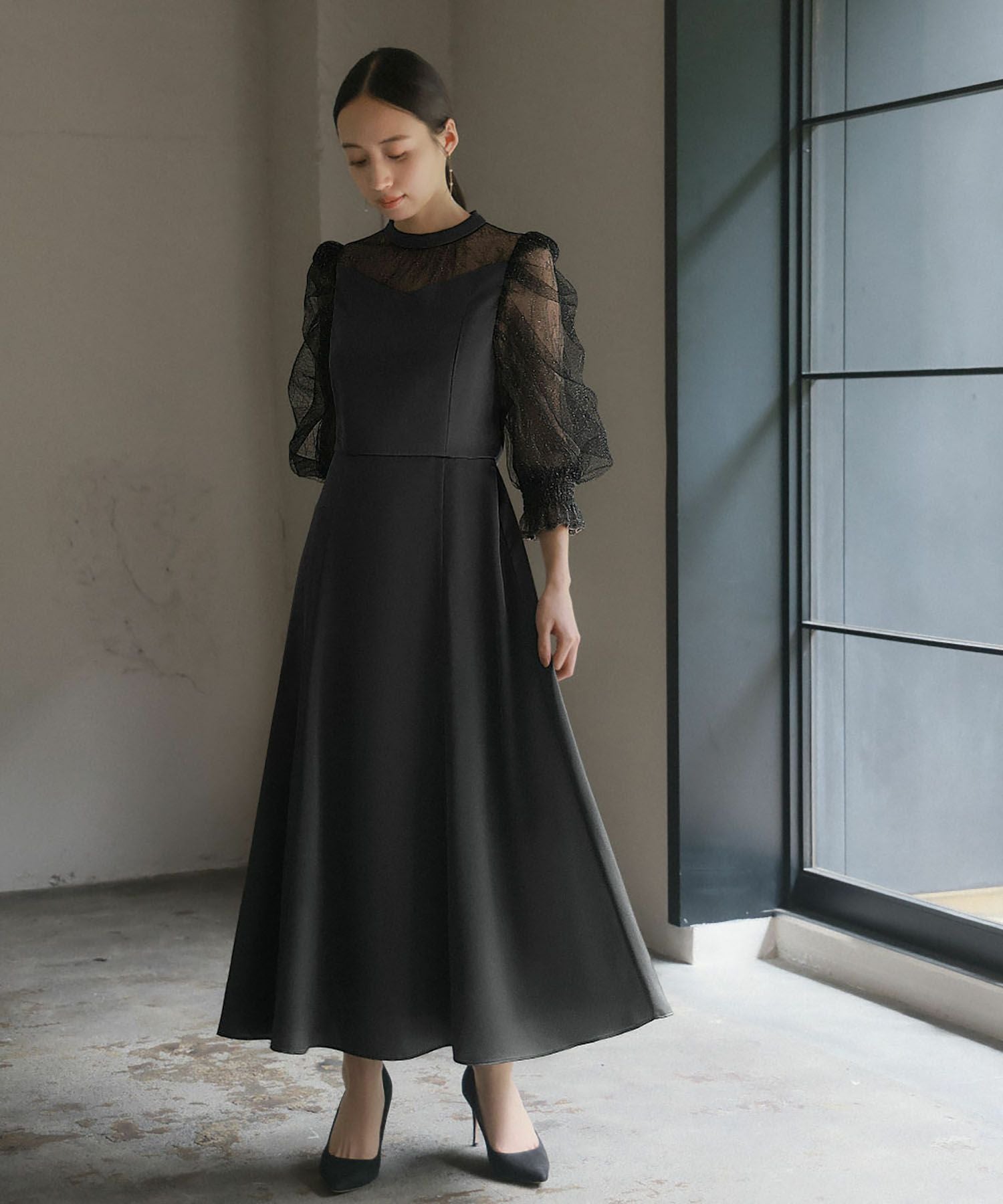 結婚式・お呼ばれ対応 | ギャザースリーブワンピースドレス