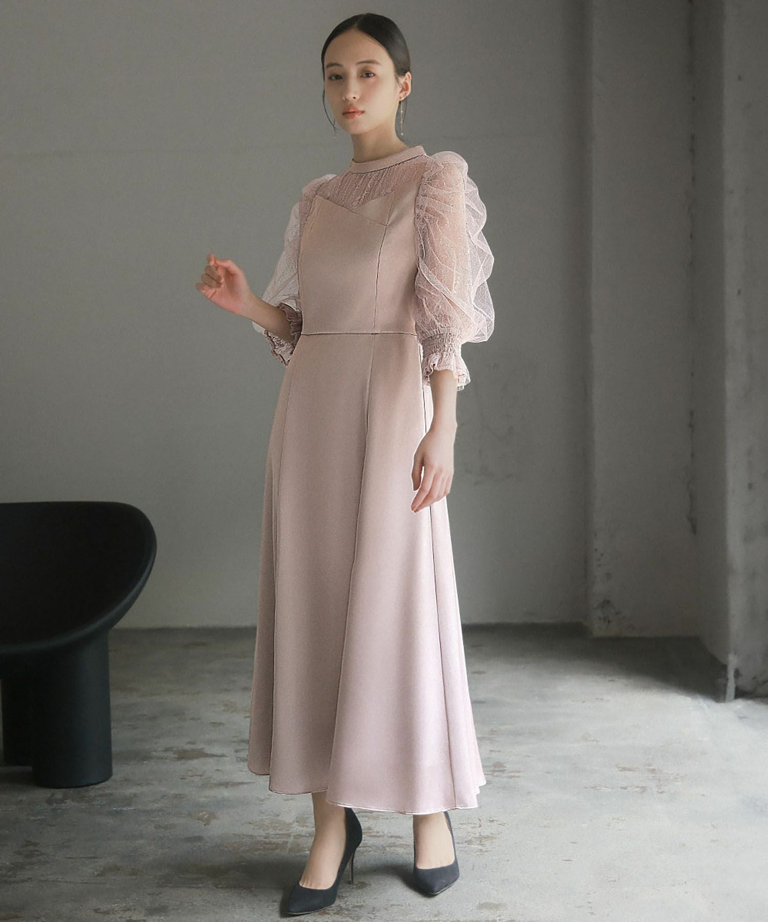 結婚式・お呼ばれ対応 | ギャザースリーブワンピースドレス