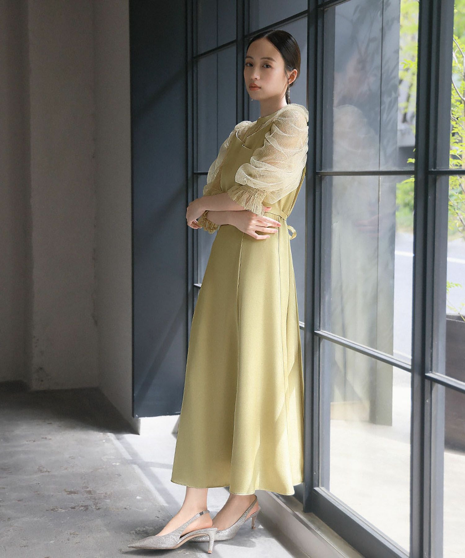 結婚式・お呼ばれ対応 | ギャザースリーブワンピースドレス