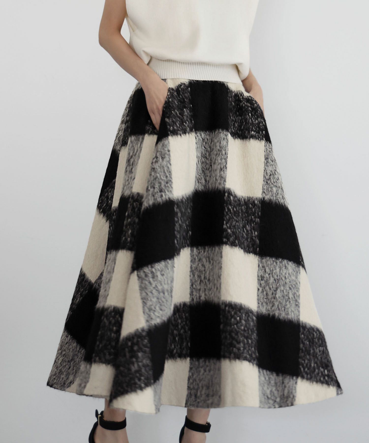デイリー・カジュアル対応 | ブロックチェックミモレ丈スカート