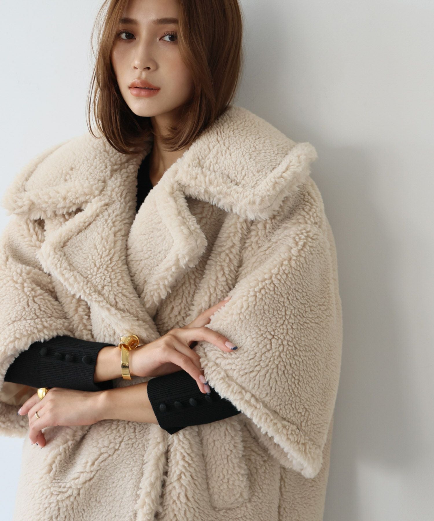 デイリー・カジュアル対応 | ビッグカラーミドル丈ボアコート