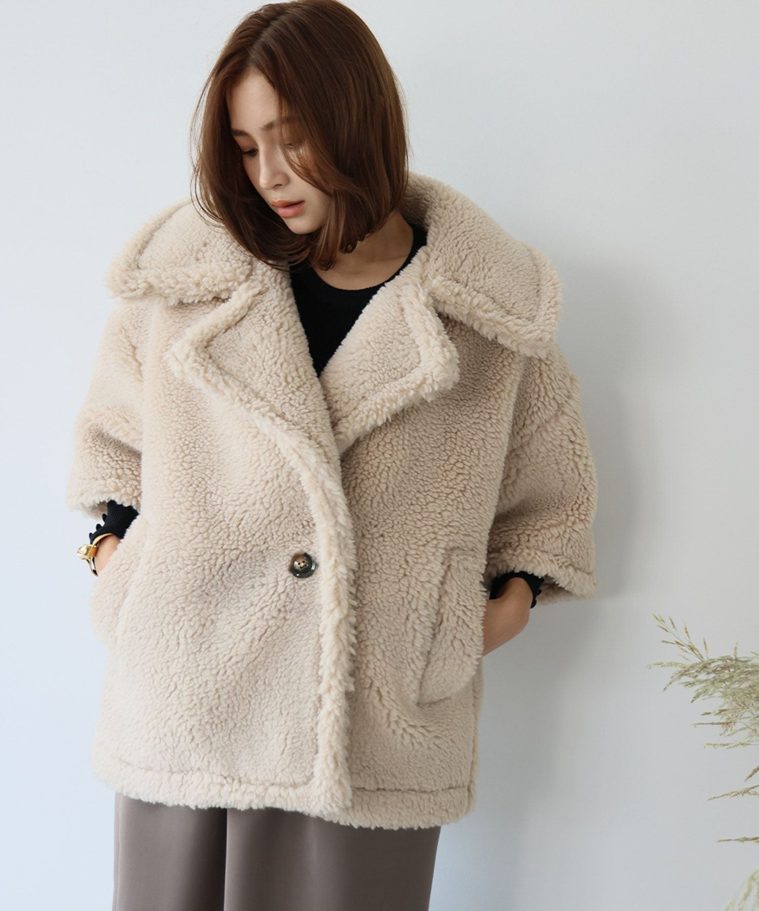 デイリー・カジュアル対応 | ビッグカラーミドル丈ボアコート