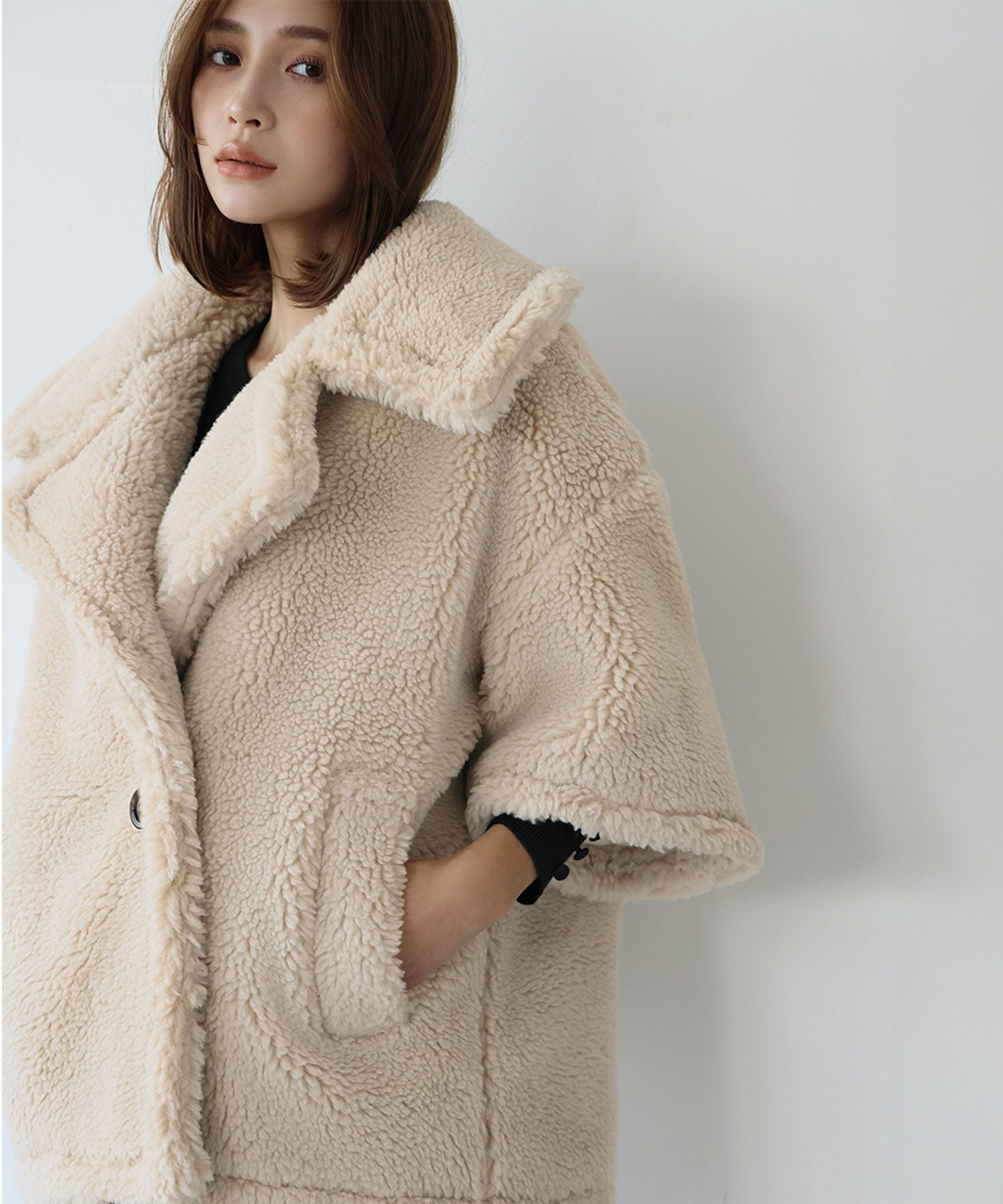 美品 人気 ELFRANK エルフランク ボア ロング コート アイボリー エルフランク ELFRANK 【CLASSY 2月号掲載】オーバーサイズフェイク