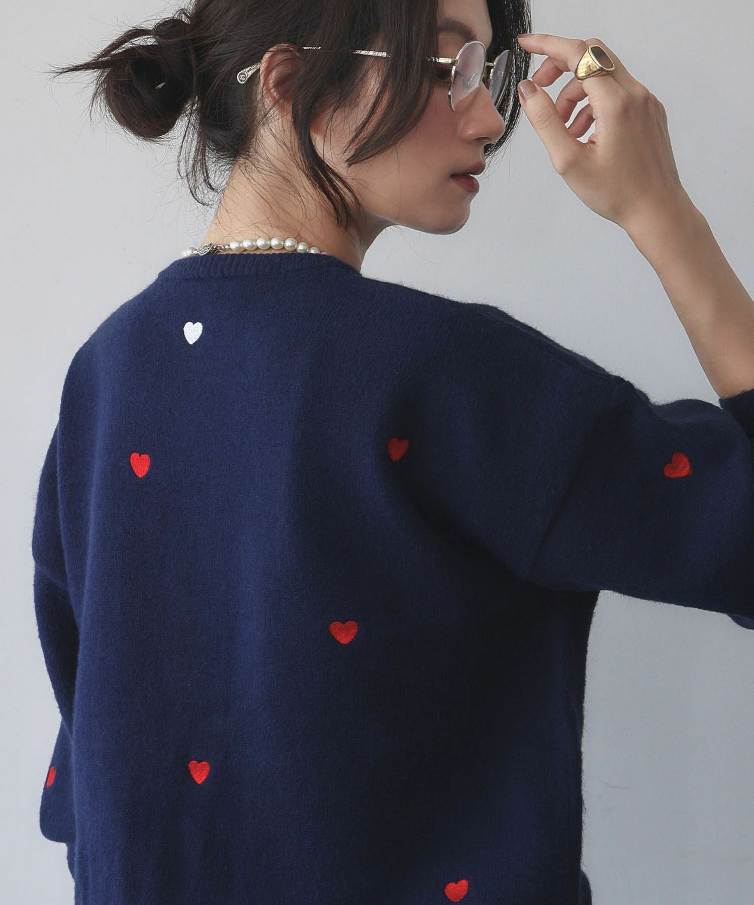 デイリー・カジュアル対応 | ハート柄刺繍ニットプルオーバー