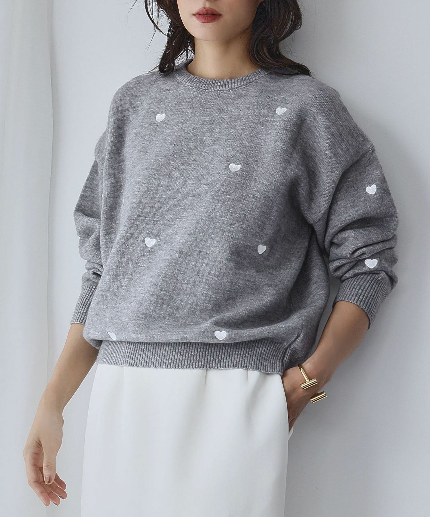 デイリー・カジュアル対応 | ハート柄刺繍ニットプルオーバー