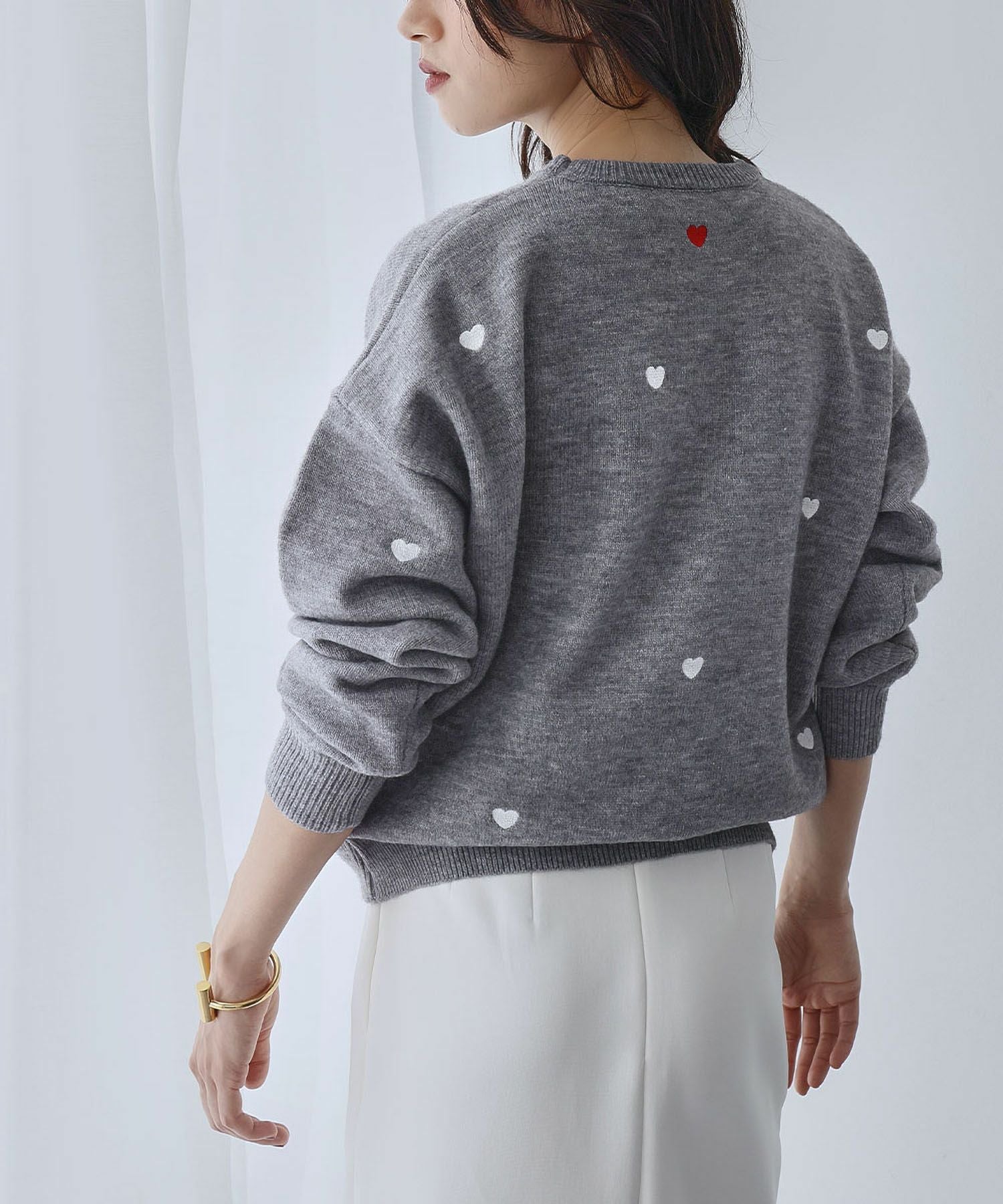 デイリー・カジュアル対応 | ハート柄刺繍ニットプルオーバー