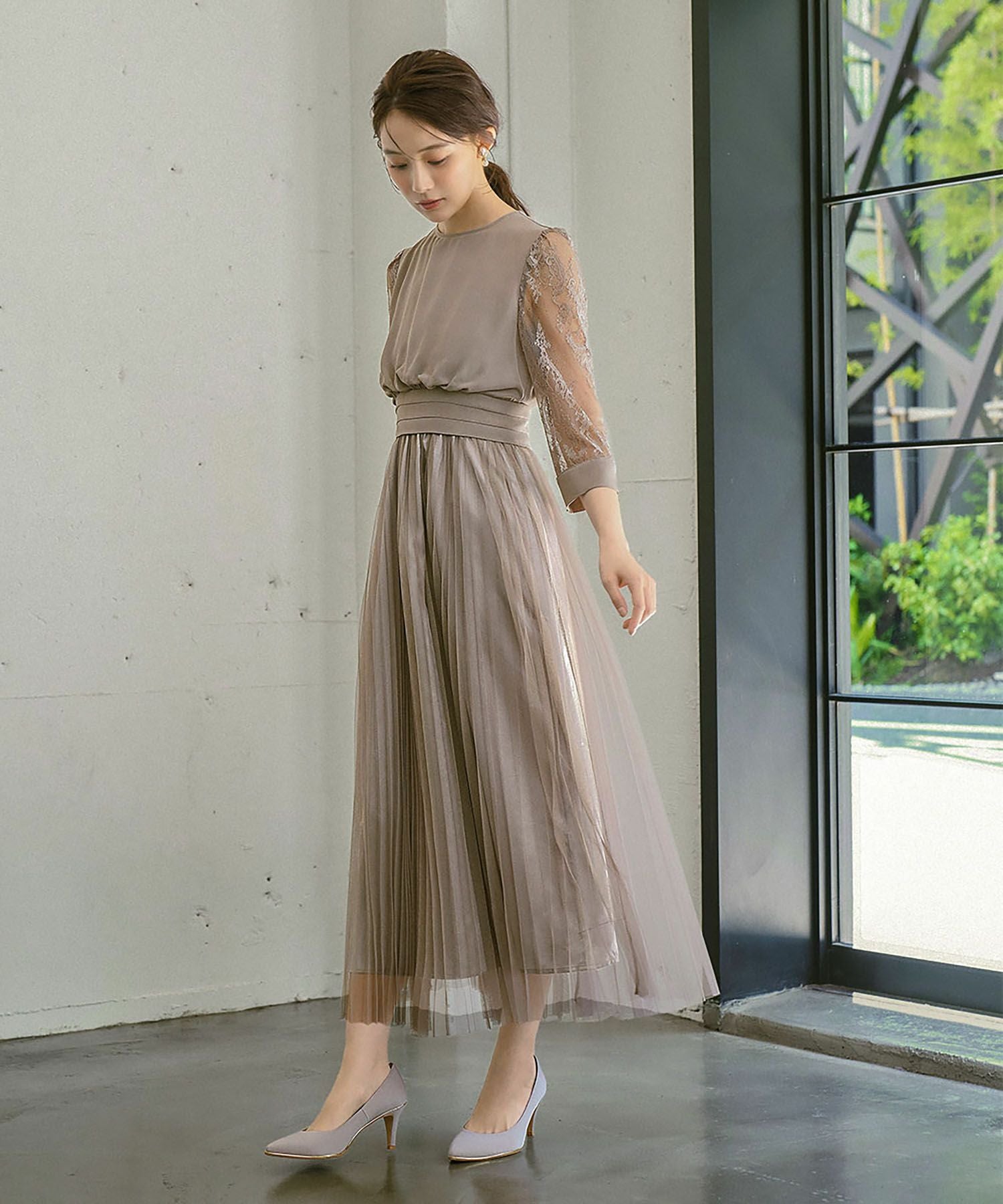 新作 ♡ドレス レースチュールワンピース 結婚式パーティー 5色 結婚式・お呼ばれ対応 | レース×チュールプリーツドレス - パーティー