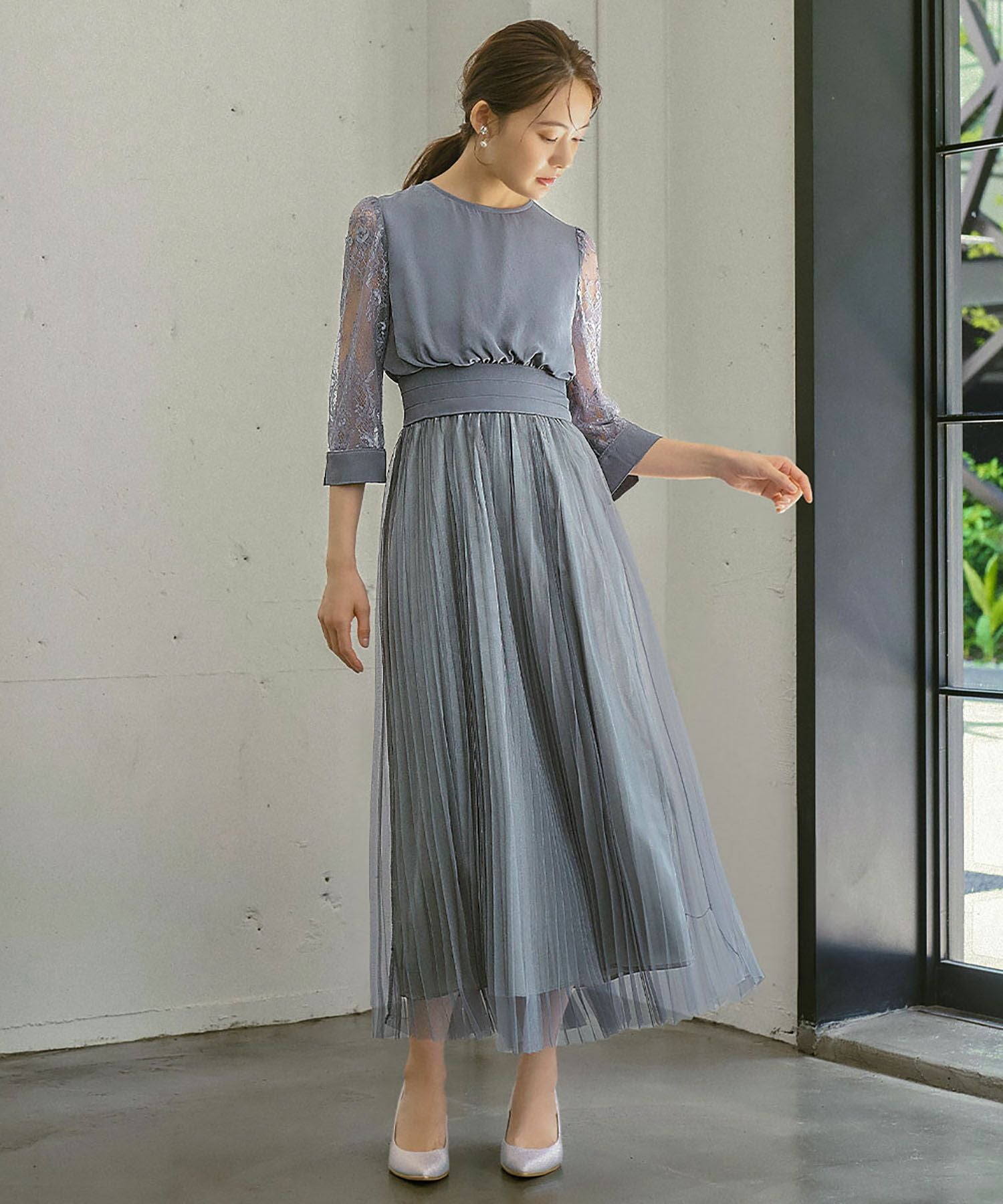 結婚式・お呼ばれ対応 | レース×チュールプリーツドレス - パーティー