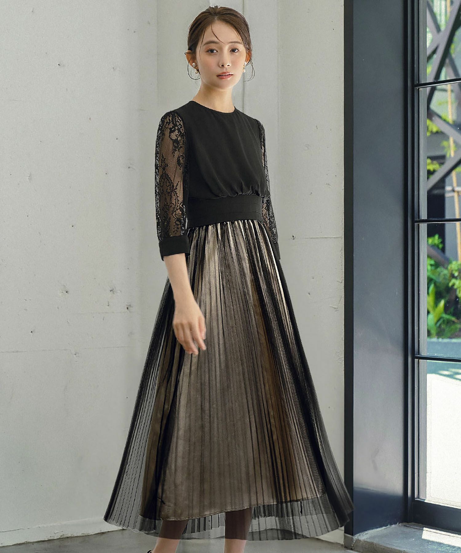 結婚式・お呼ばれ対応 | レース×チュールプリーツドレス - パーティー