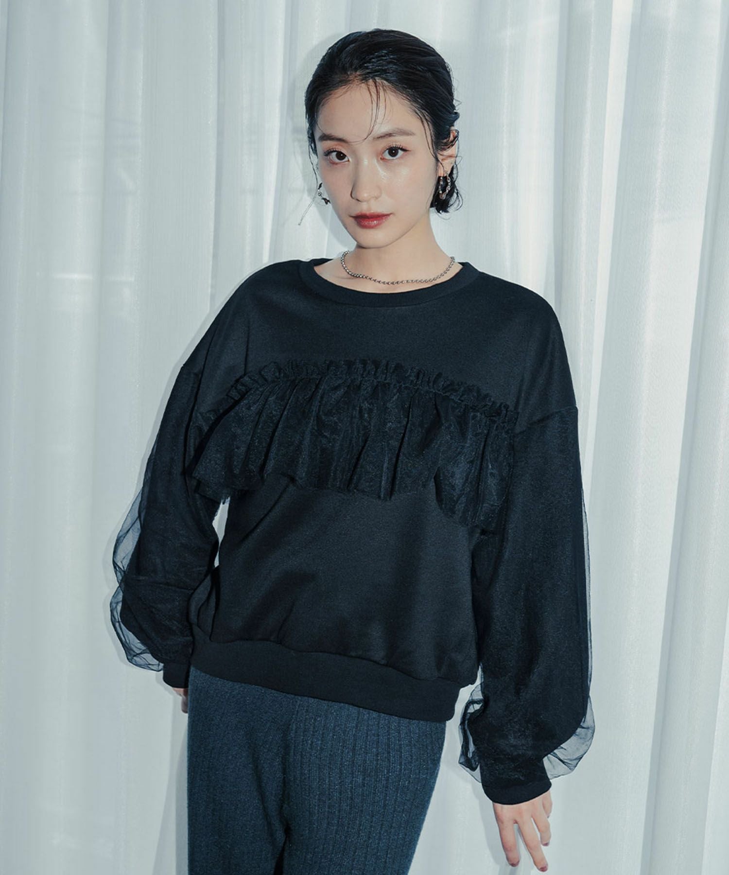 デイリー・カジュアル対応 | チュール裏毛スウェットプルオーバー