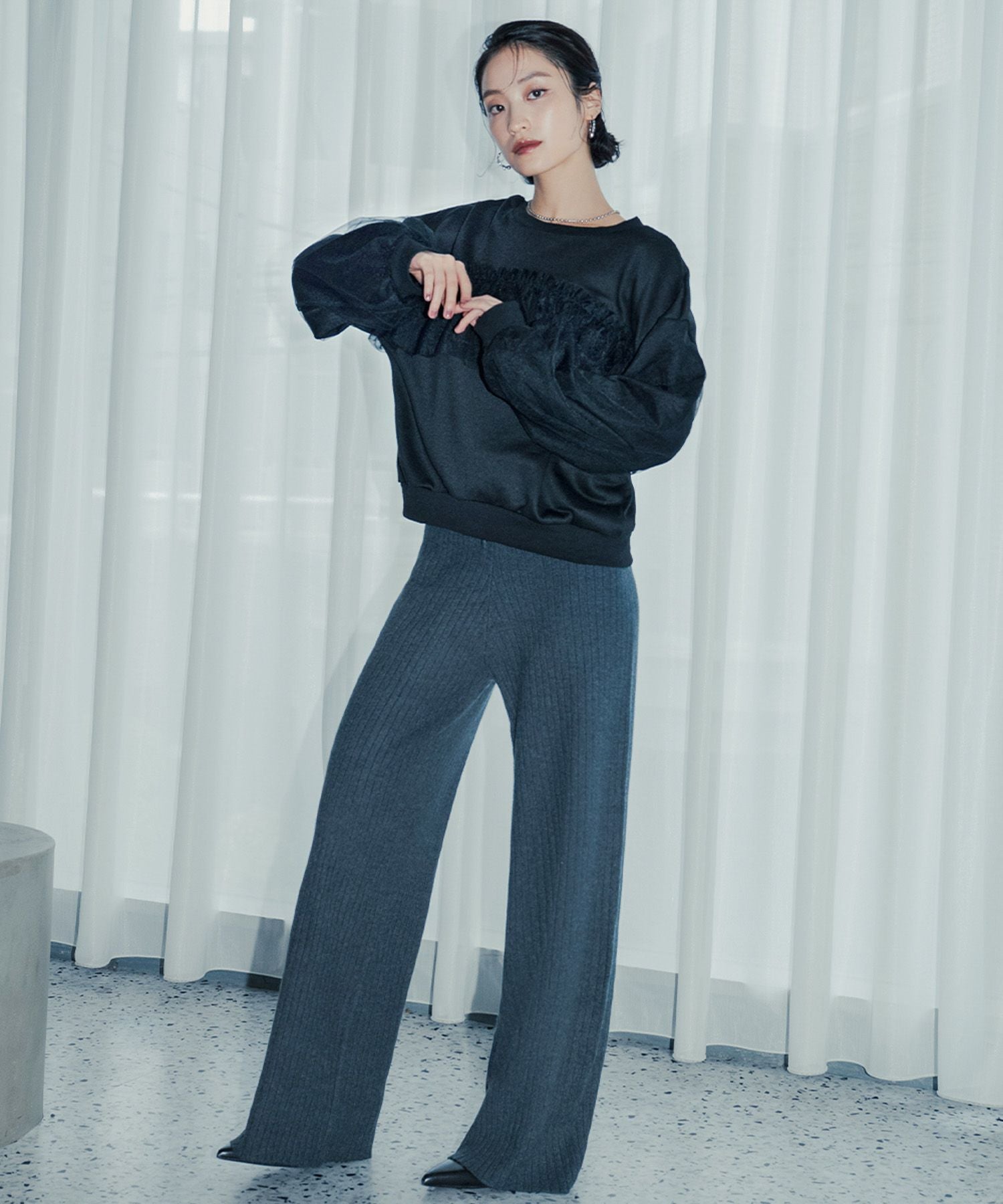 デイリー・カジュアル対応 | リブニットワイドパンツ - パーティー