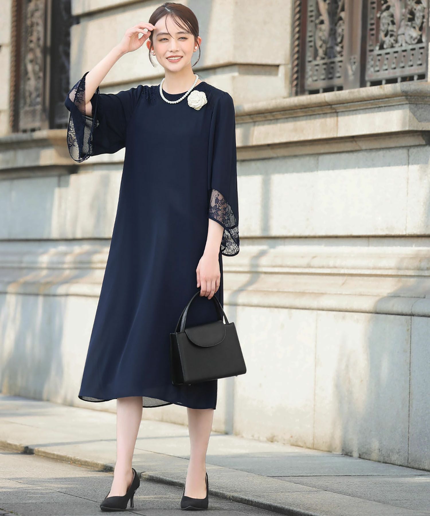 入学式・卒業式・七五三対応 | レースフレアスリーブワンピース