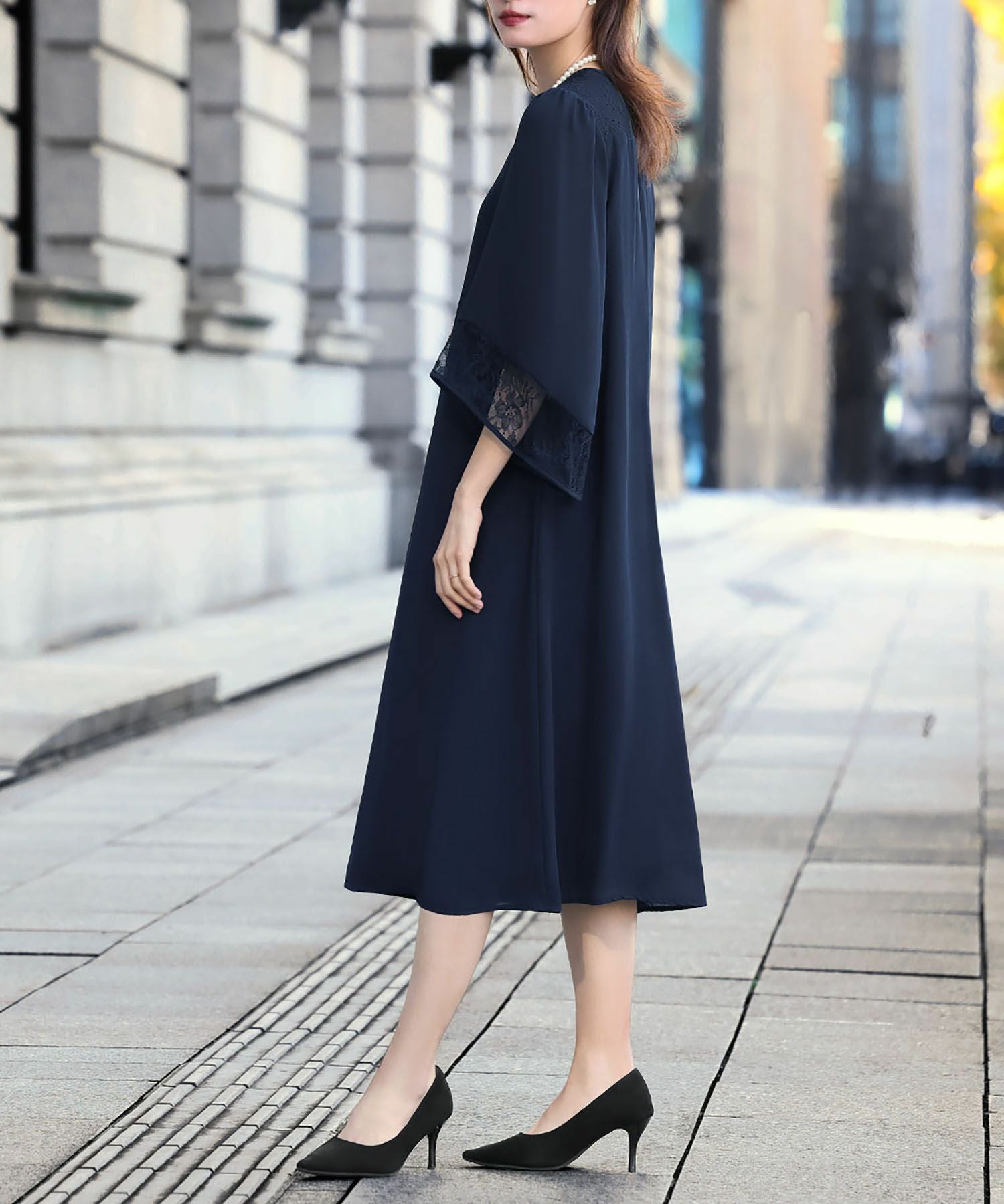 入学式・卒業式・七五三対応 | レースフレアスリーブワンピース