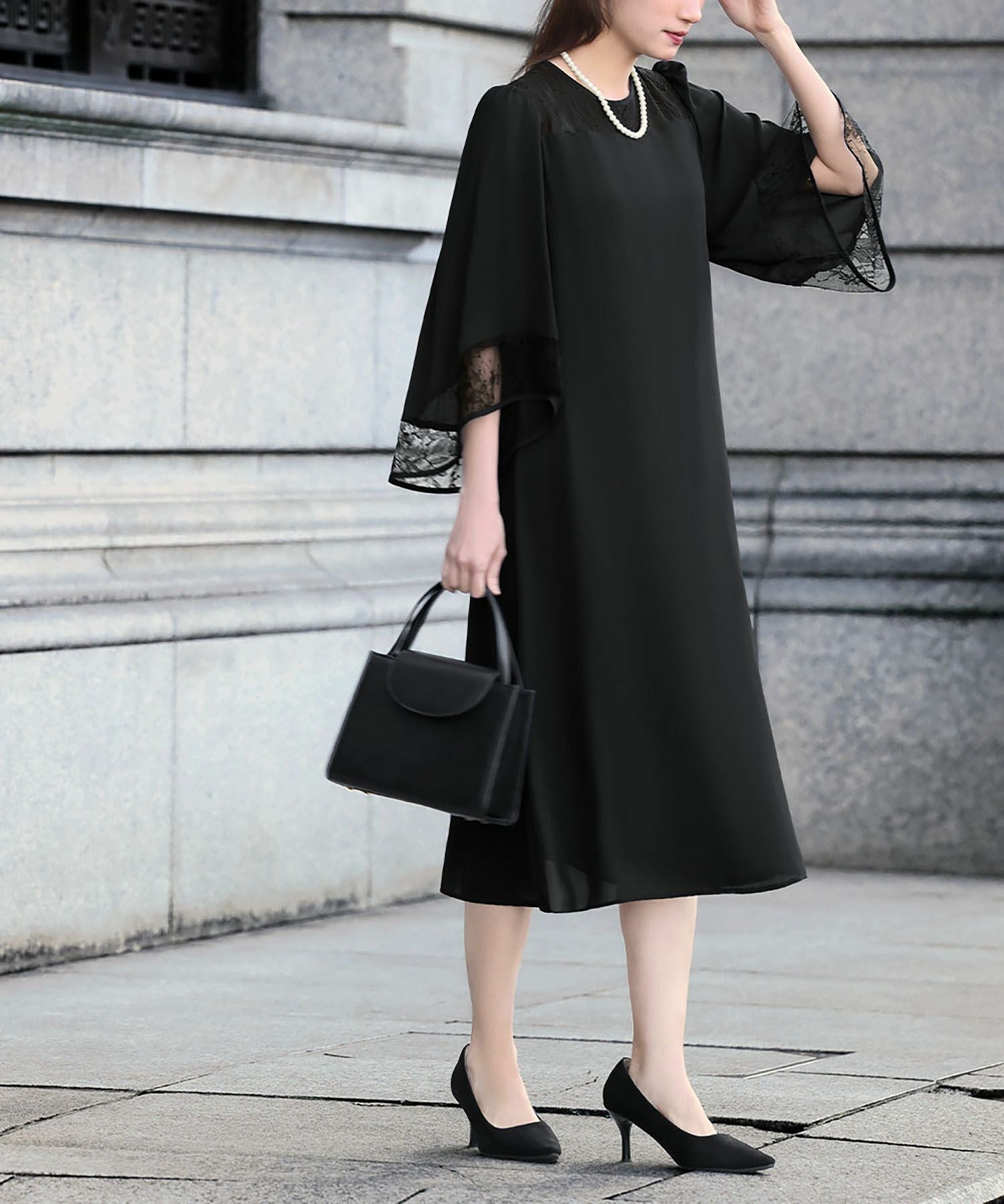 入学式・卒業式・七五三対応 | レースフレアスリーブワンピース