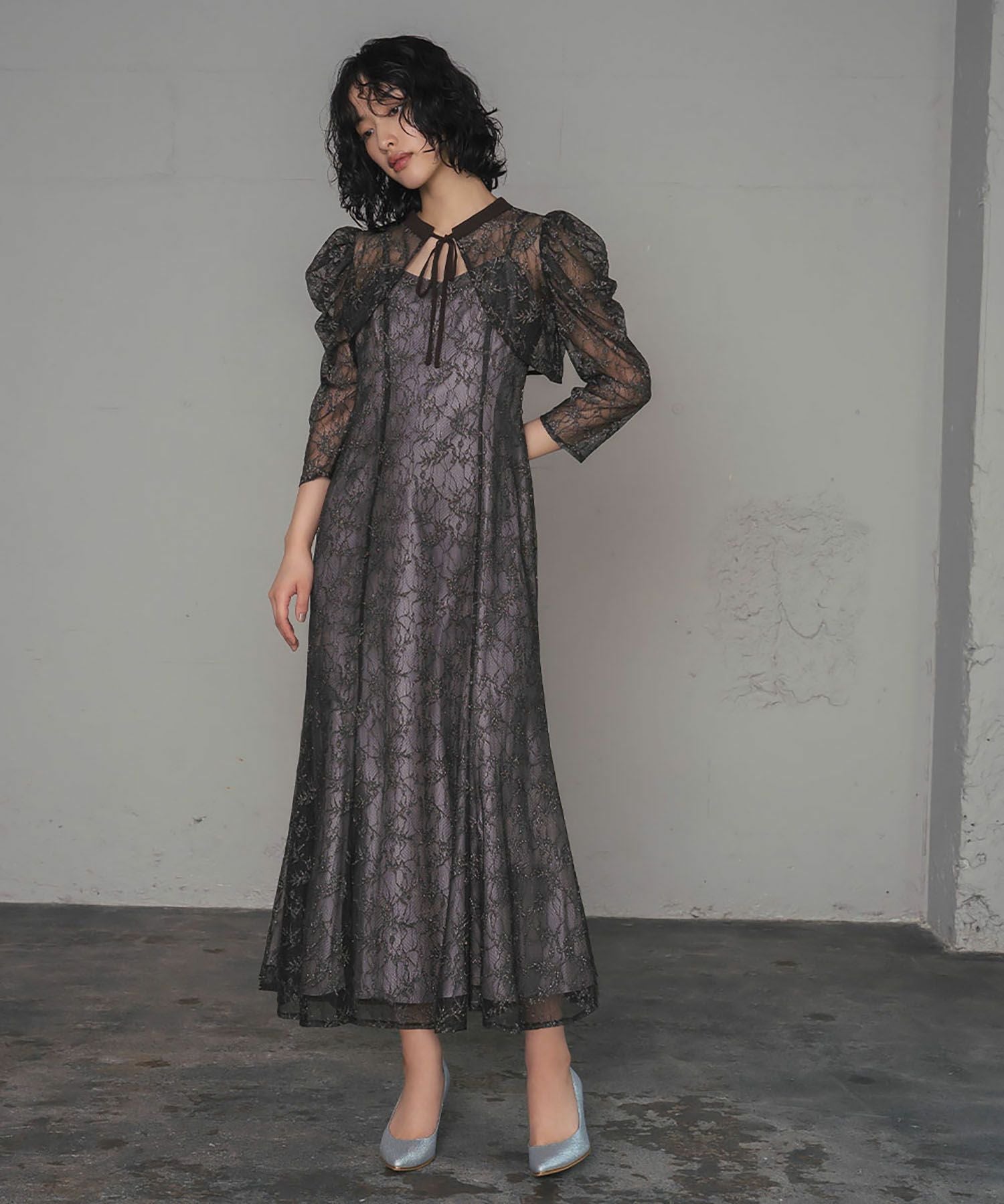 【美品】form forma ラメレースボレロ付サテンワンピ 結婚式 パーティー フォルムフォルマ form forma (2way)ラメレースボレロ×サテンドレス