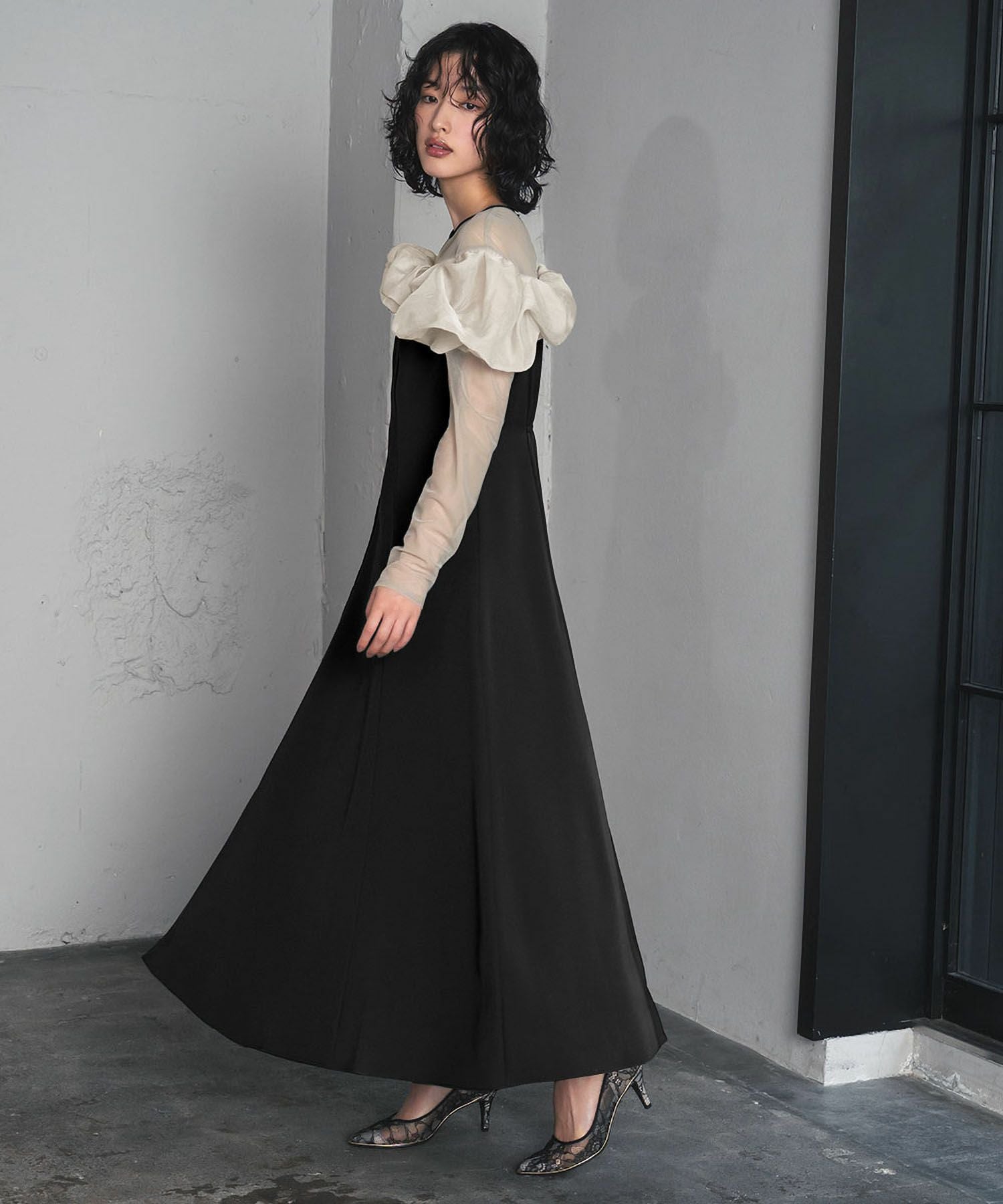 結婚式・お呼ばれ対応 | チュールフリルスリーブパーティードレス