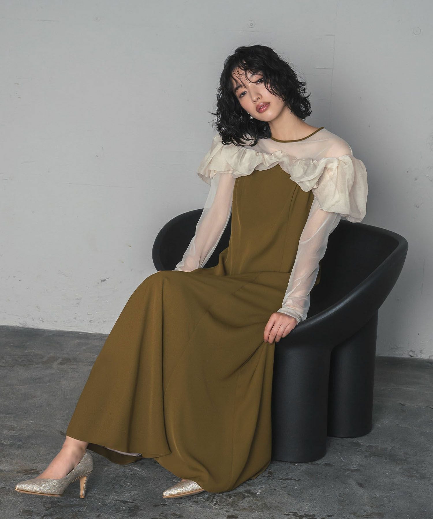 結婚式・お呼ばれ対応 | チュールフリルスリーブパーティードレス