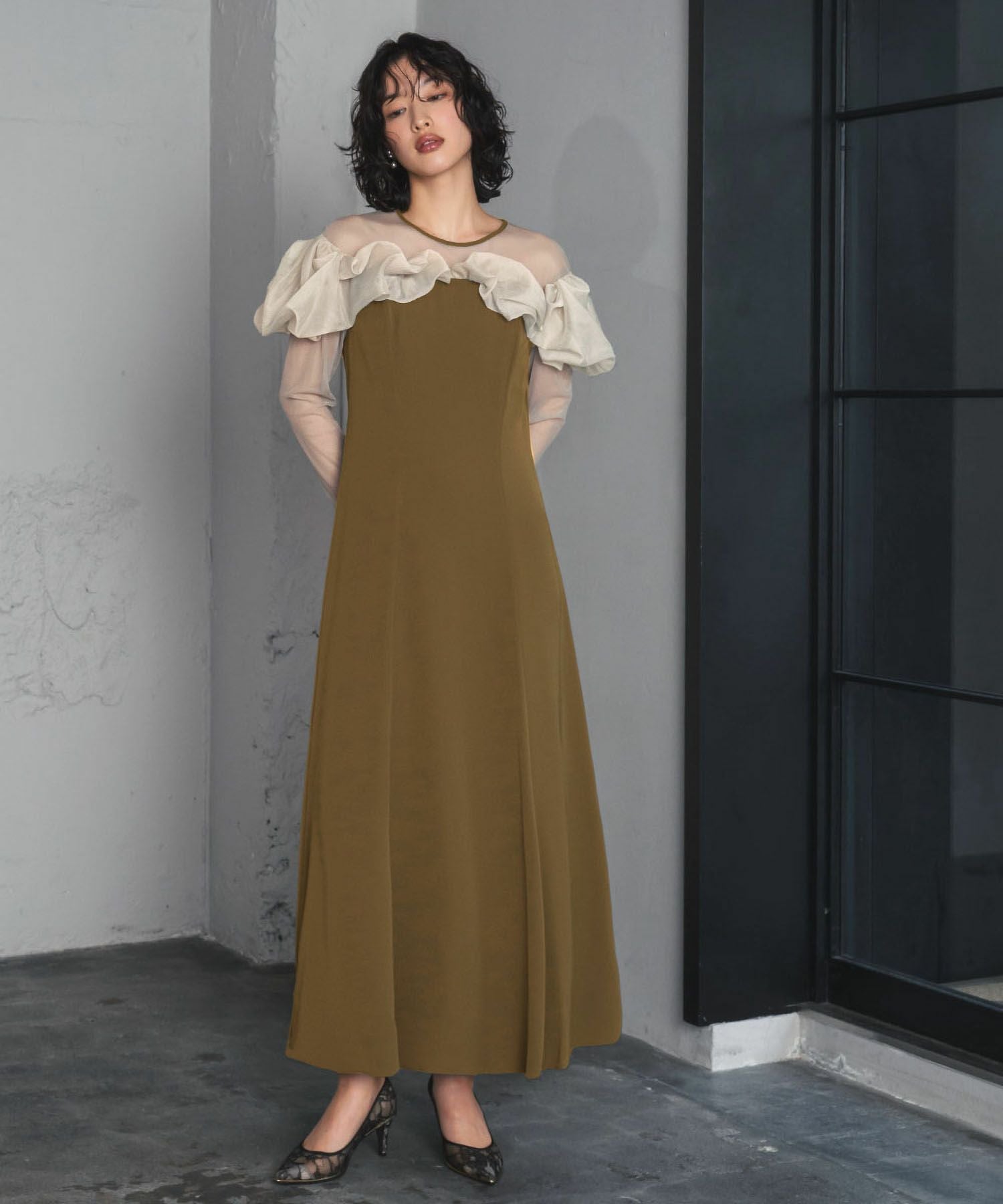 結婚式・お呼ばれ対応 | チュールフリルスリーブパーティードレス