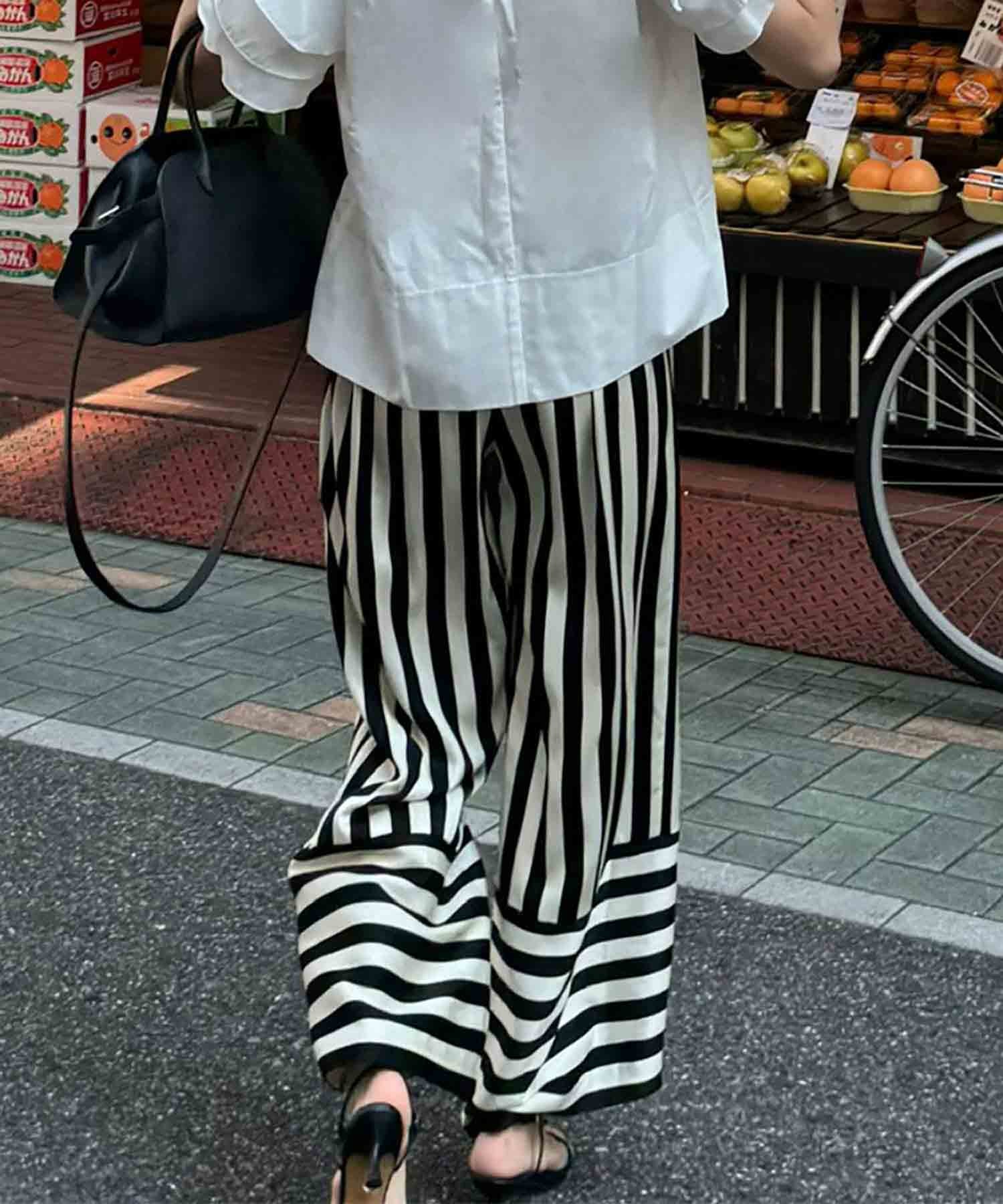 デイリー・カジュアル対応 | ストライプサテンワイドパンツ