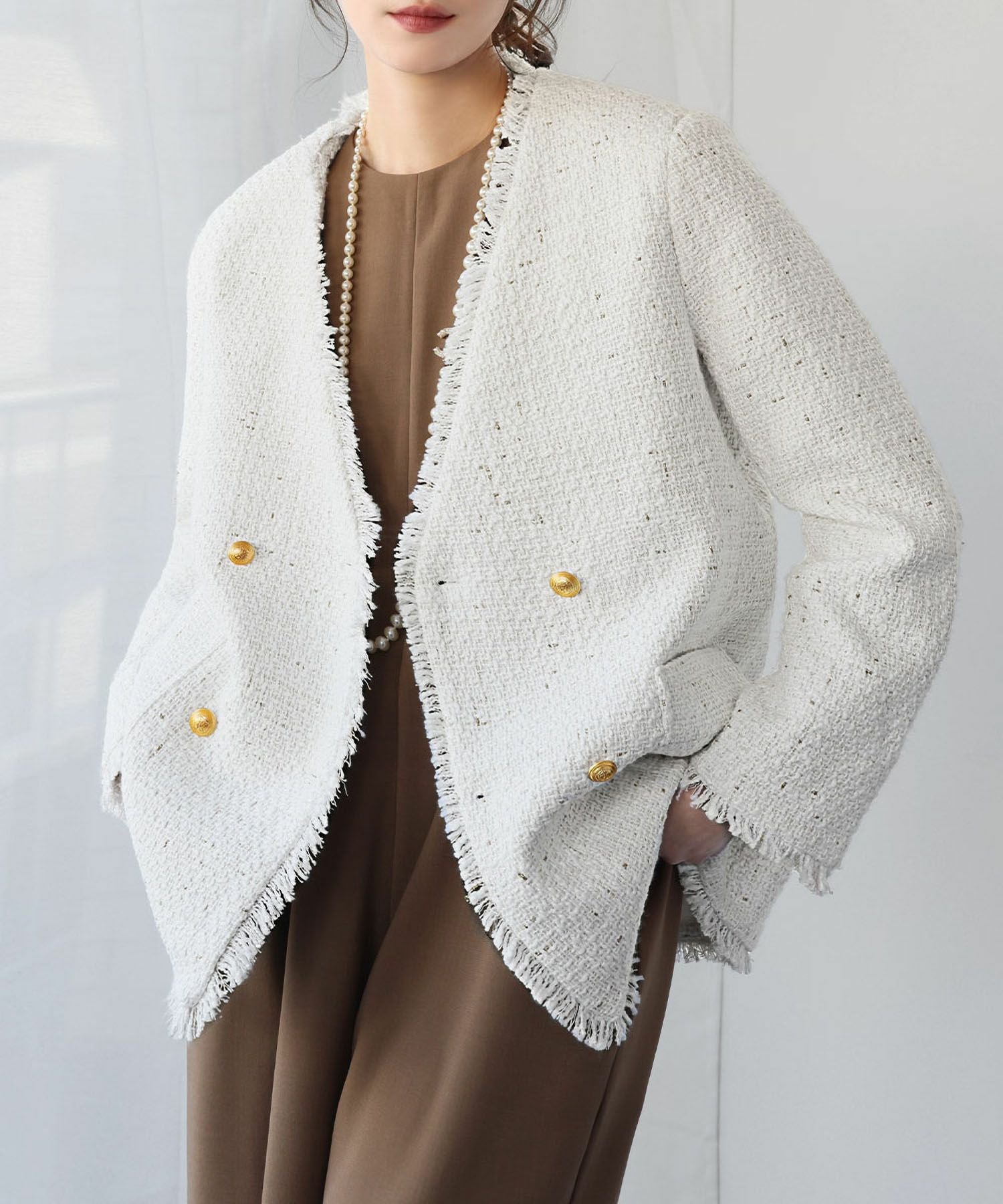 Leilian ✨良品✨ ミンクファー ノーカラージャケット ツイード 毛皮 ツイードノーカラージャケット|レリアン | レリアン公式オンラインストア