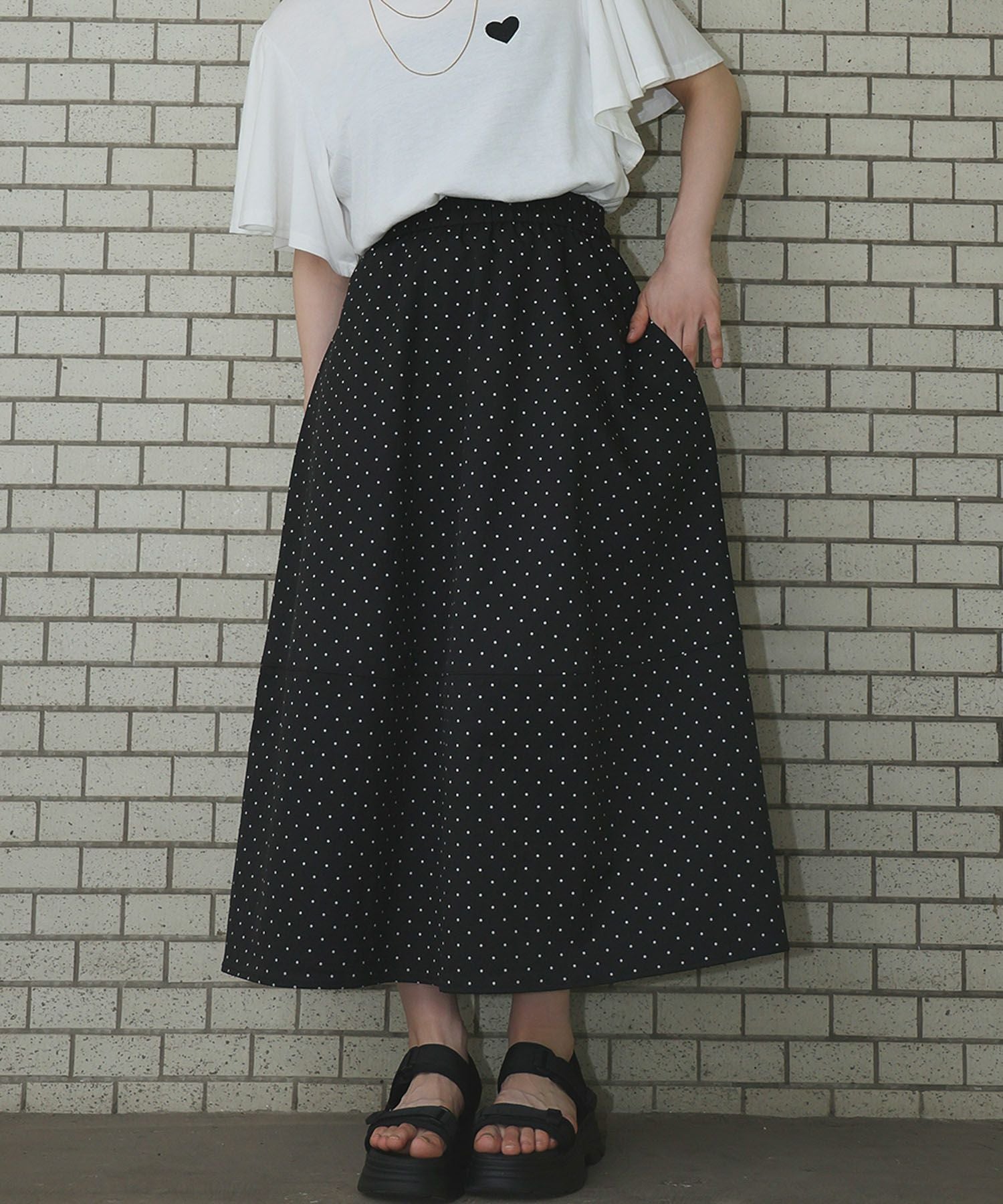デイリー・カジュアル対応 | ドット柄ティアードフレアスカート