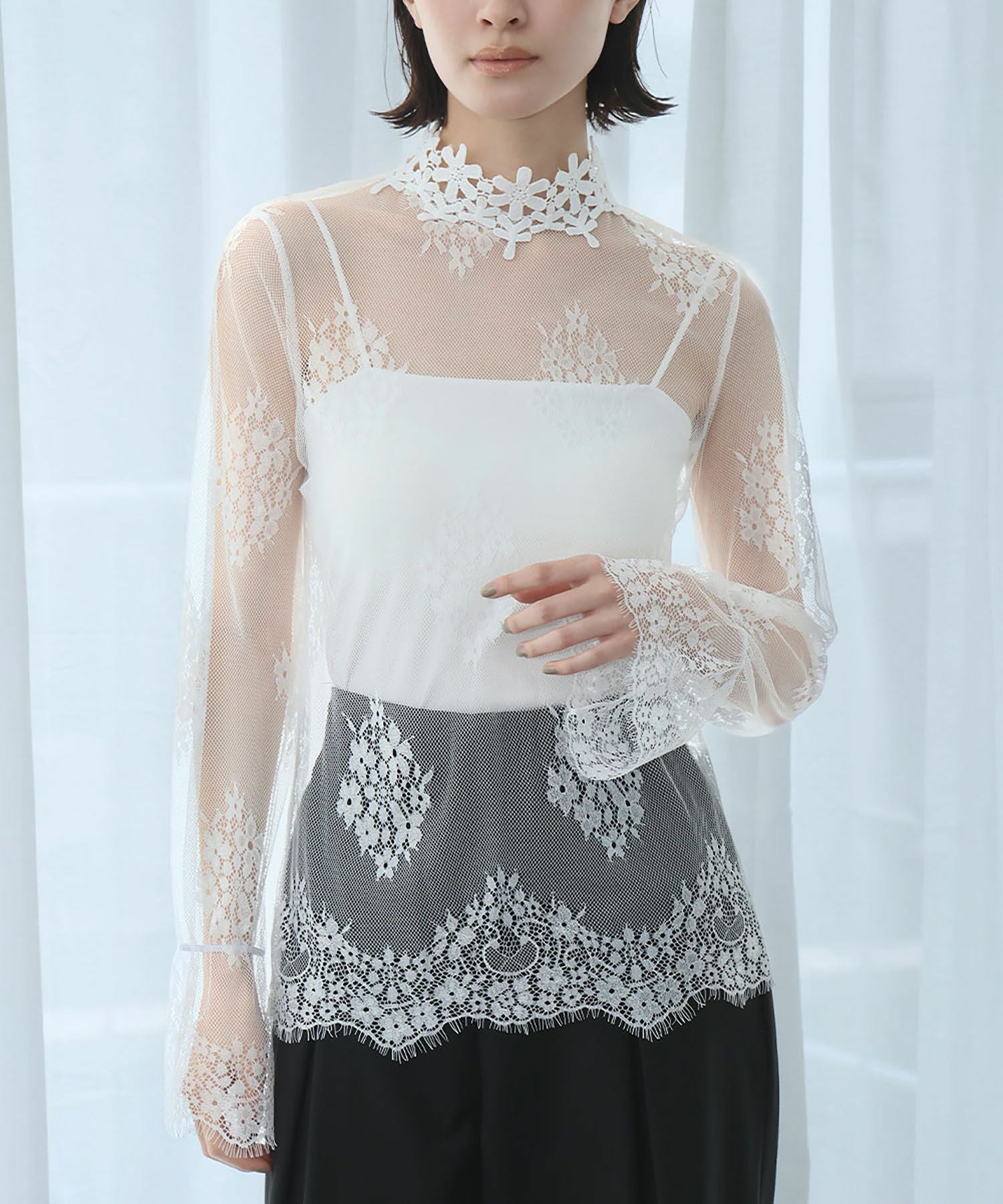 結婚式・お呼ばれ対応 | 花柄チュールレースシアーブラウス