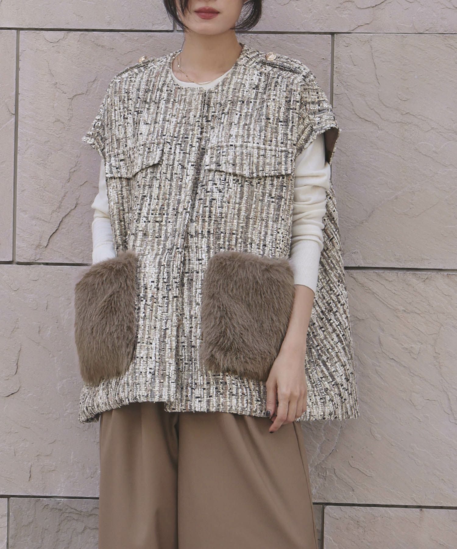 デイリー・カジュアル対応 | オーバーシルエットツイードジレ