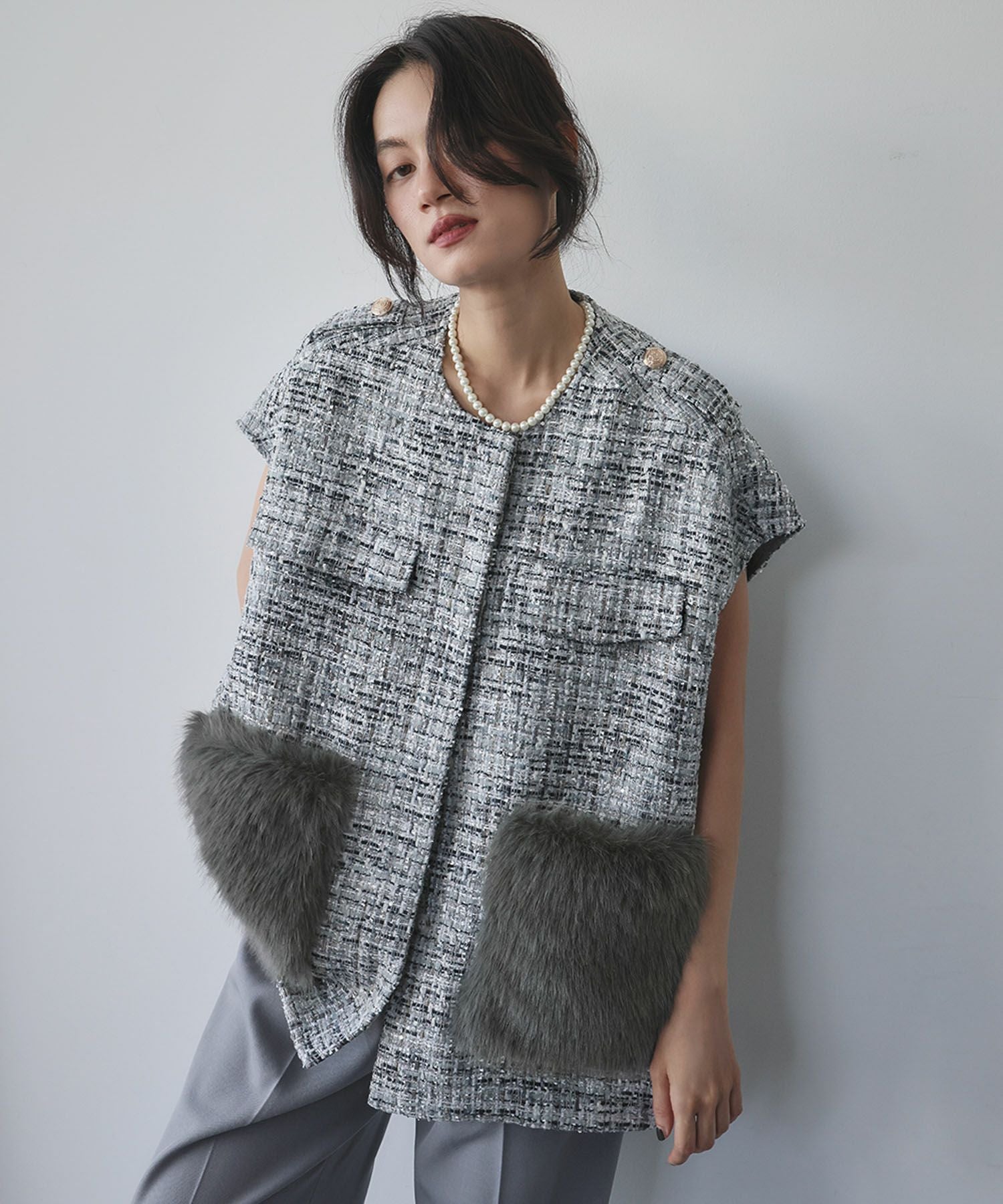 デイリー・カジュアル対応 | オーバーシルエットツイードジレ