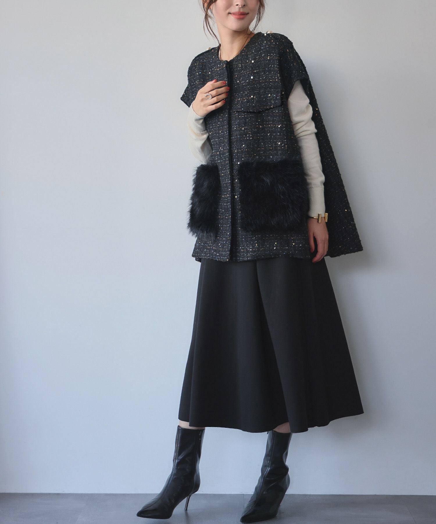 デイリー・カジュアル対応 | オーバーシルエットツイードジレ