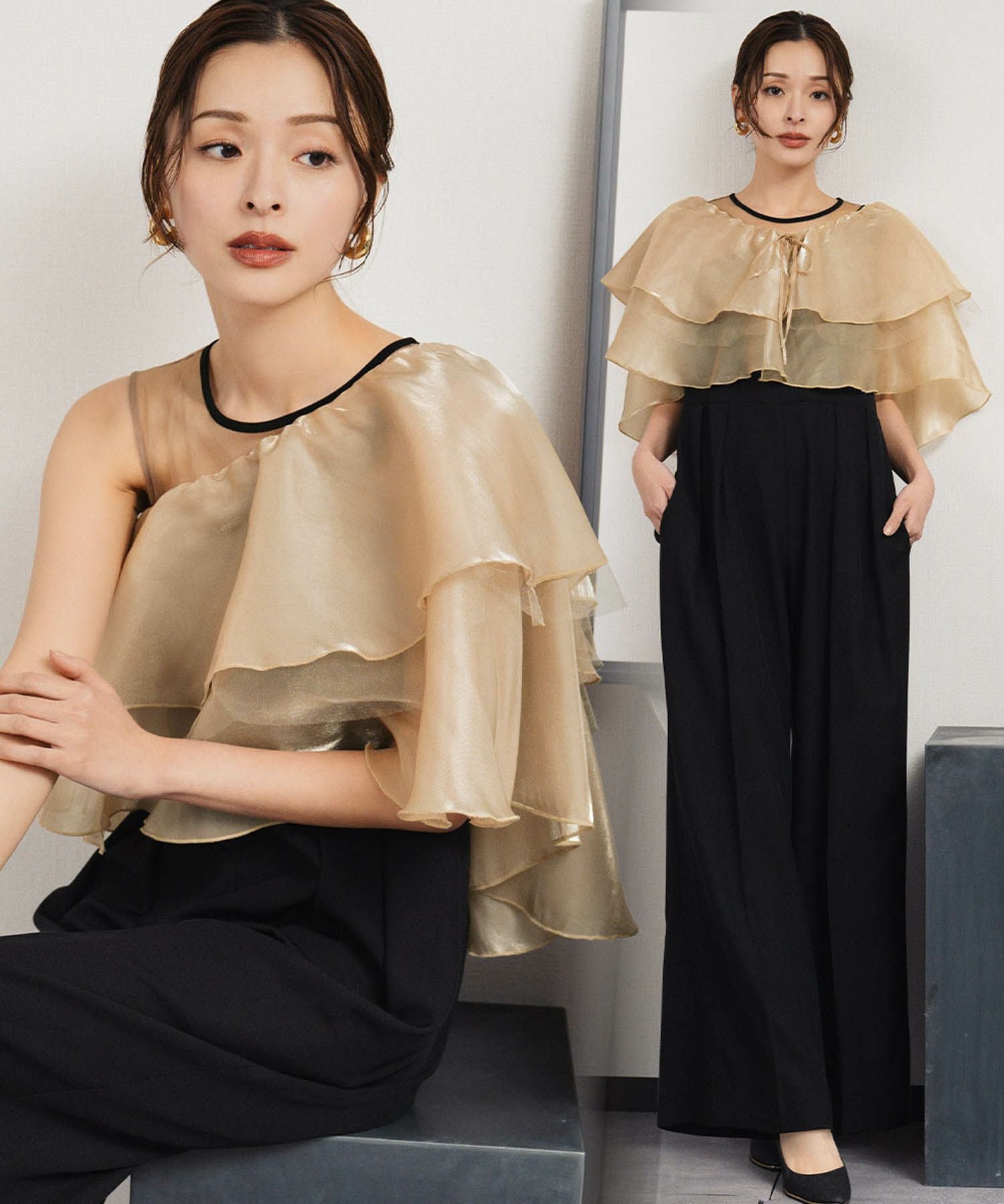 結婚式・お呼ばれ対応 | フリル＆オールインワン2点セットドレス