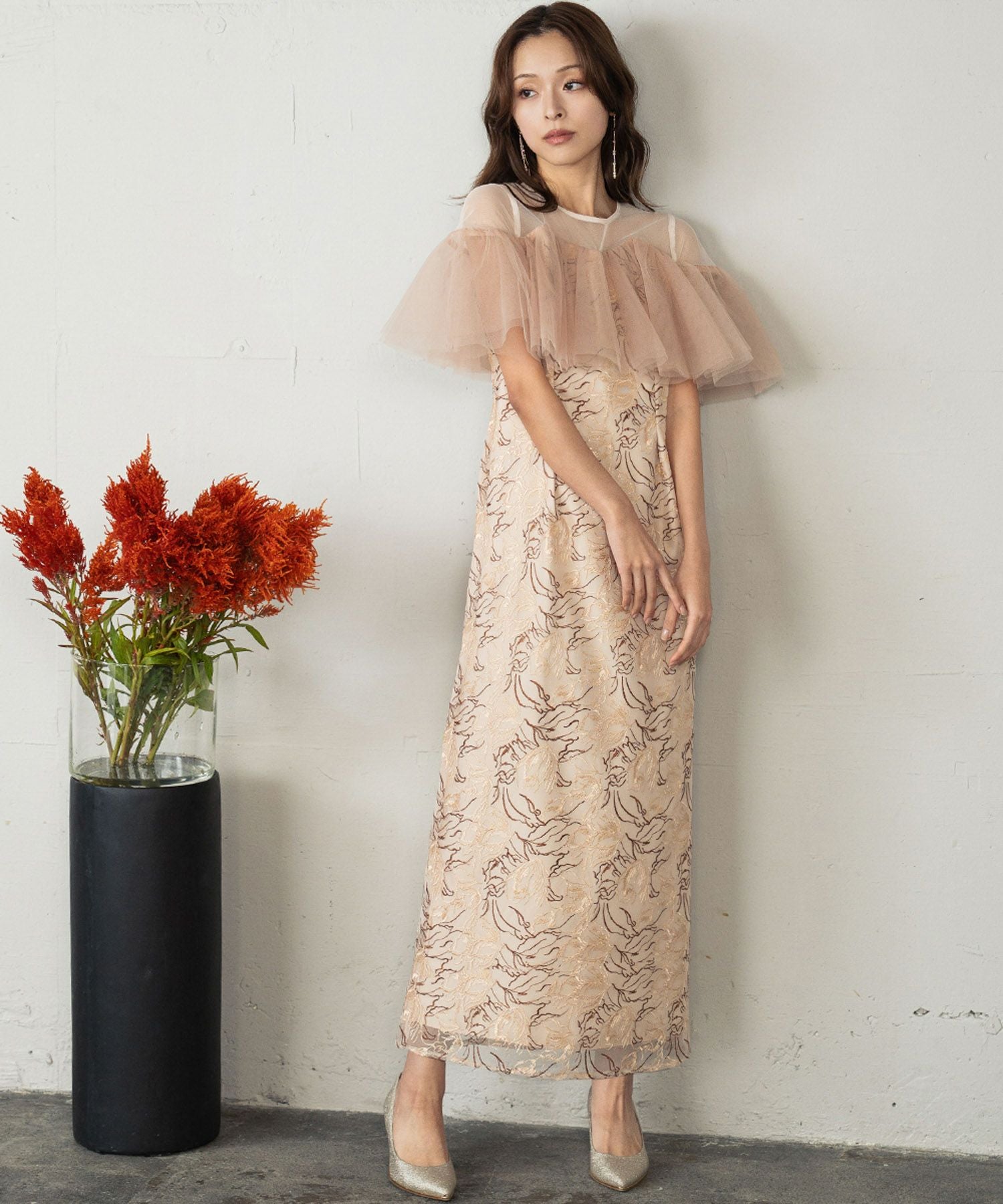 結婚式・お呼ばれ対応 | オフショル風スリーブ×レースドレス