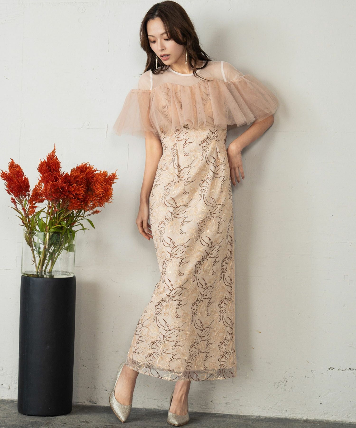 結婚式・お呼ばれ対応 | オフショル風スリーブ×レースドレス