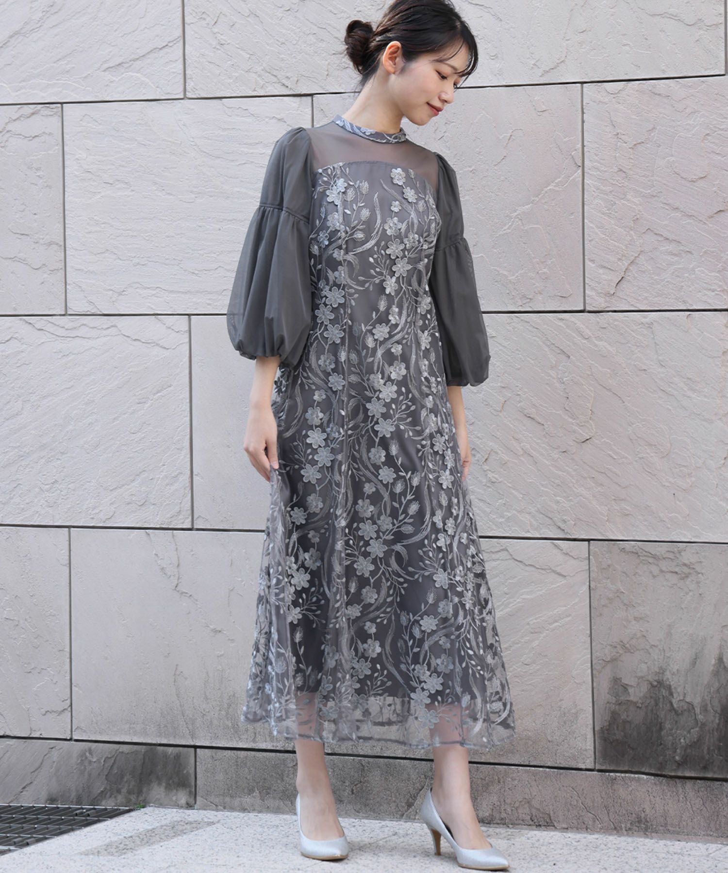 【P.♡様】8/31 兵庫 会場着 時間指定あり ドレスバルーン 祝花 イベント 結婚式・お呼ばれ対応 | バルーンスリーブ×花柄レースワンピース