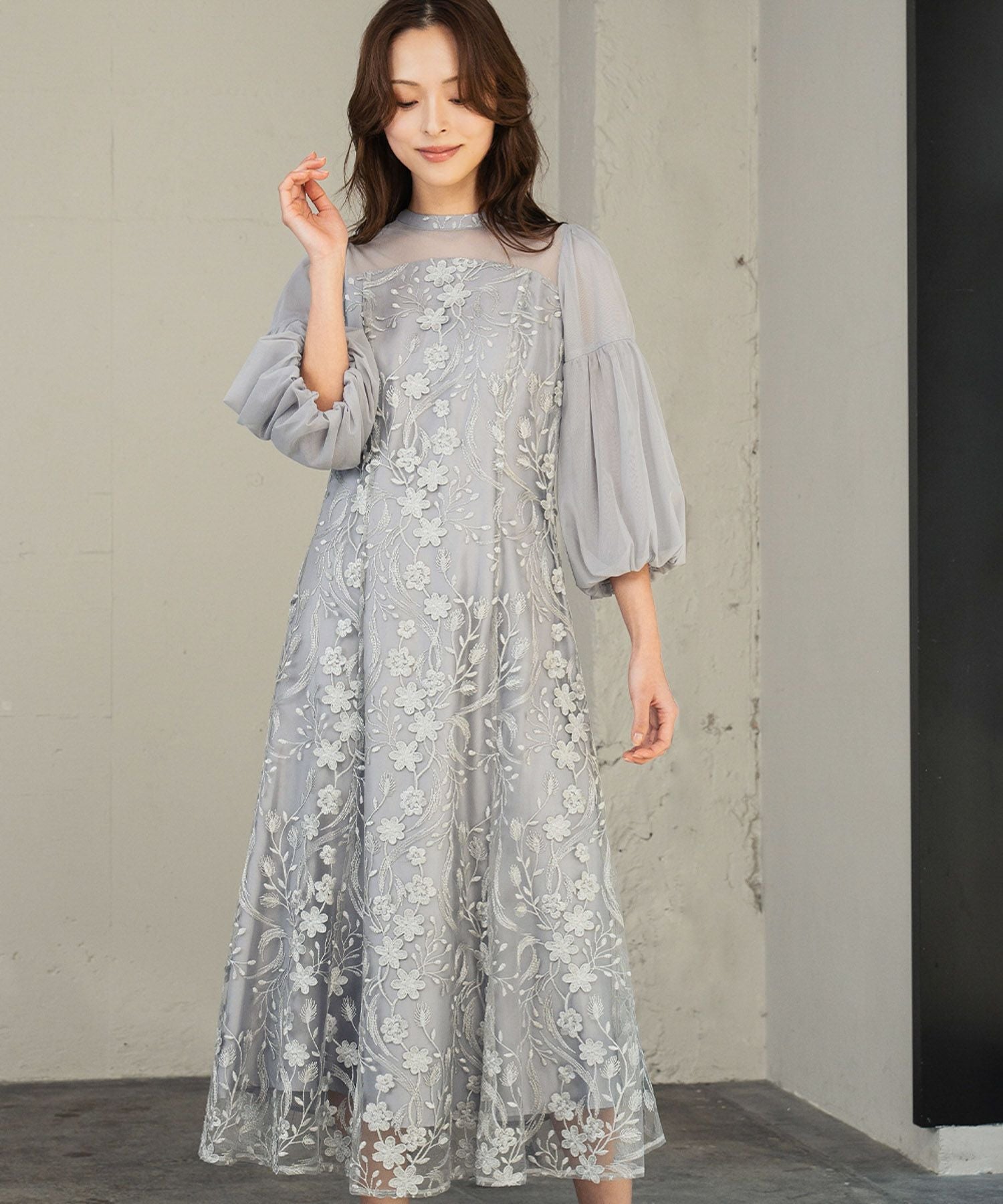 結婚式・お呼ばれ対応 | バルーンスリーブ×花柄レースワンピース